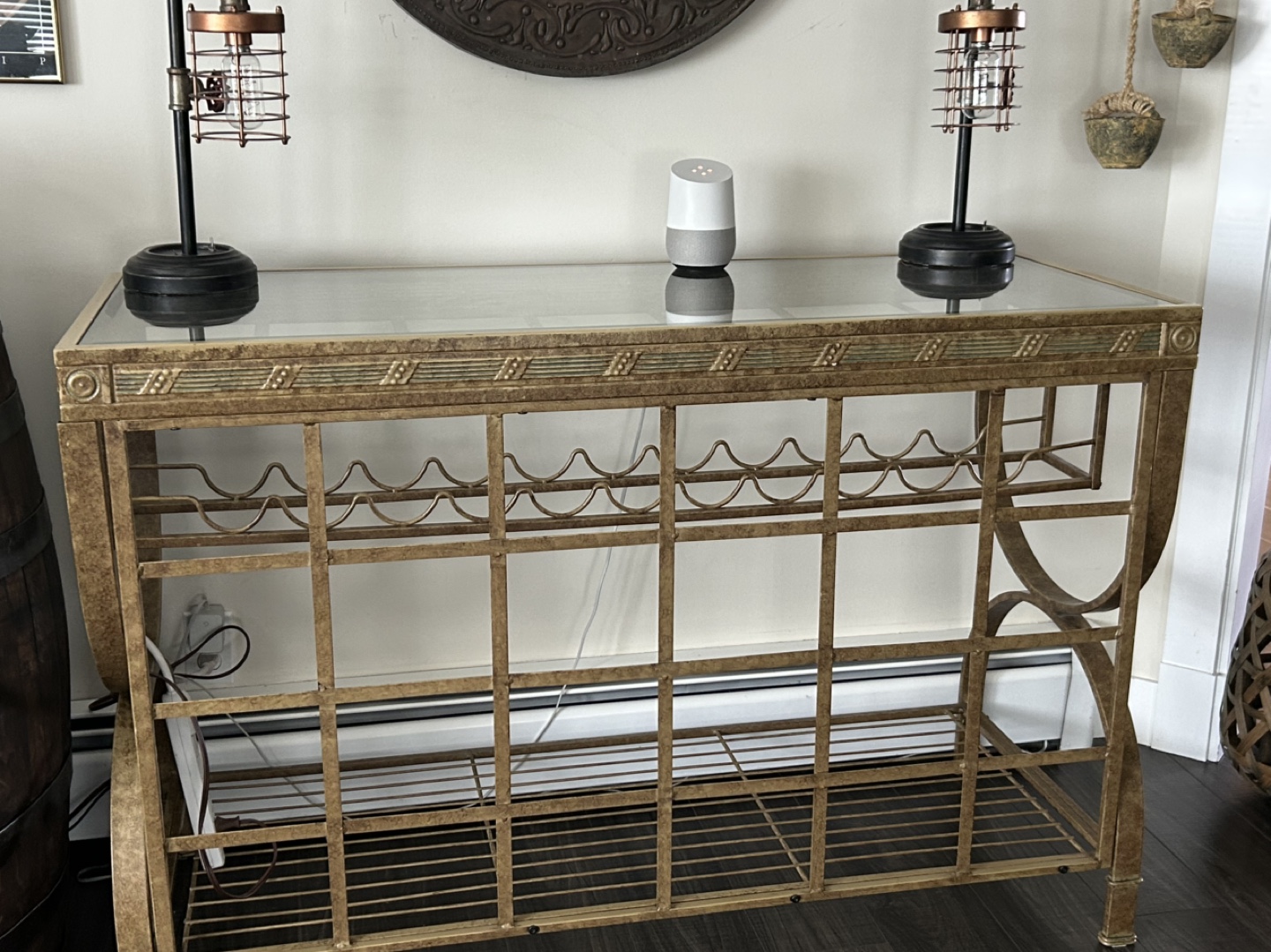 Gold Metal Wine Rack Console Table with Glass Top - photo 5