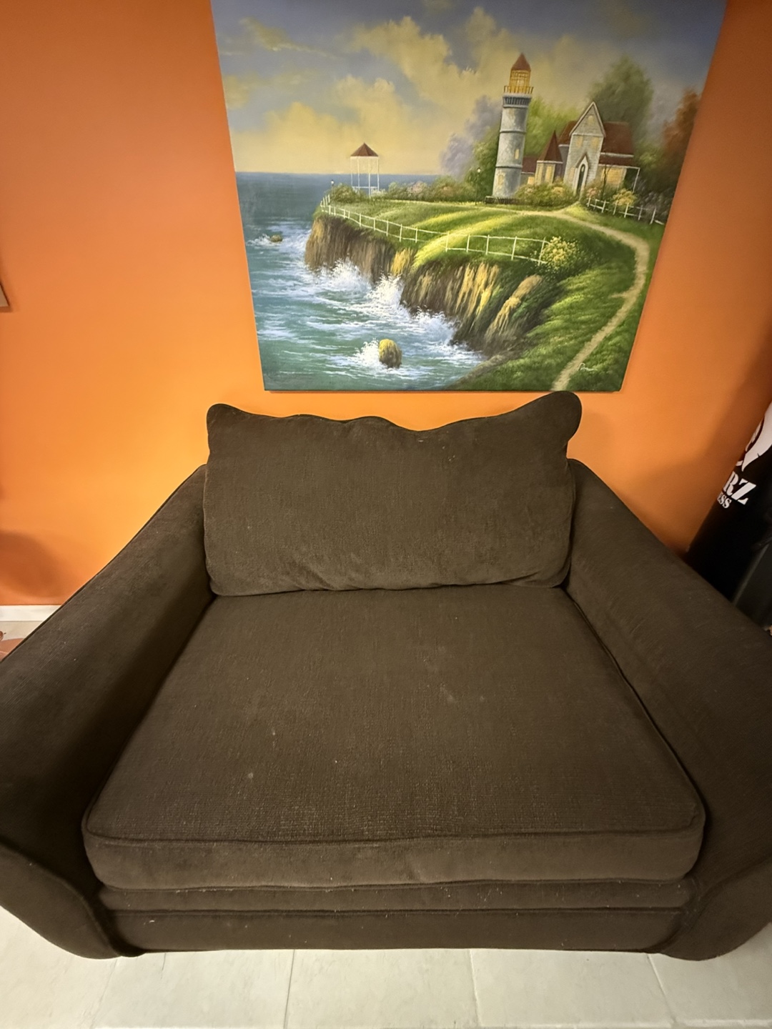💚 Brown Fabric Armchair with Four Pillows🥕