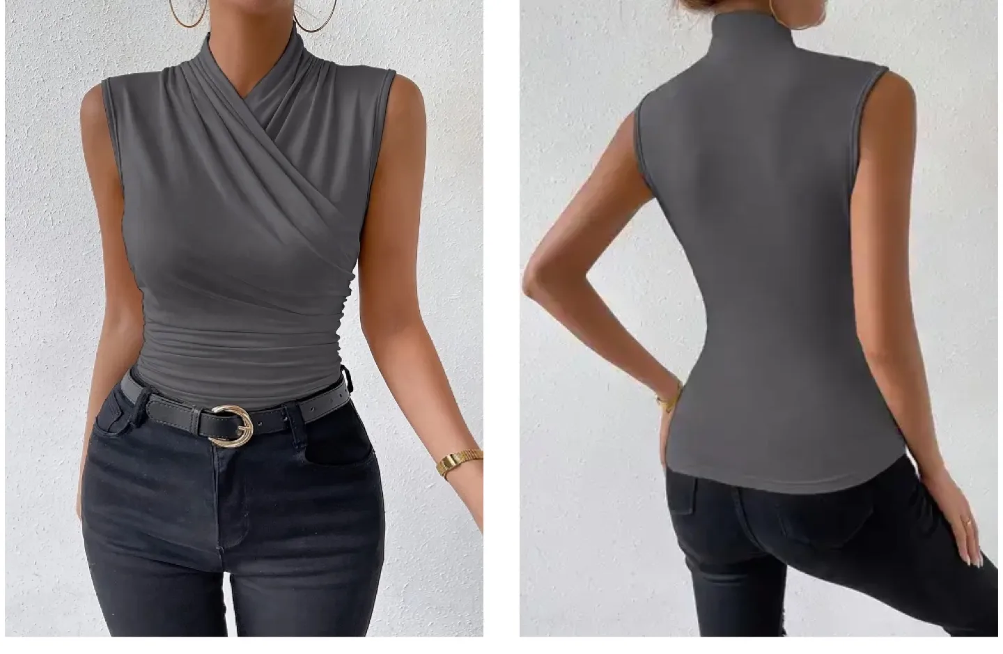 Women's Grey Mock Neck Sleeveless Top image indicator(3)