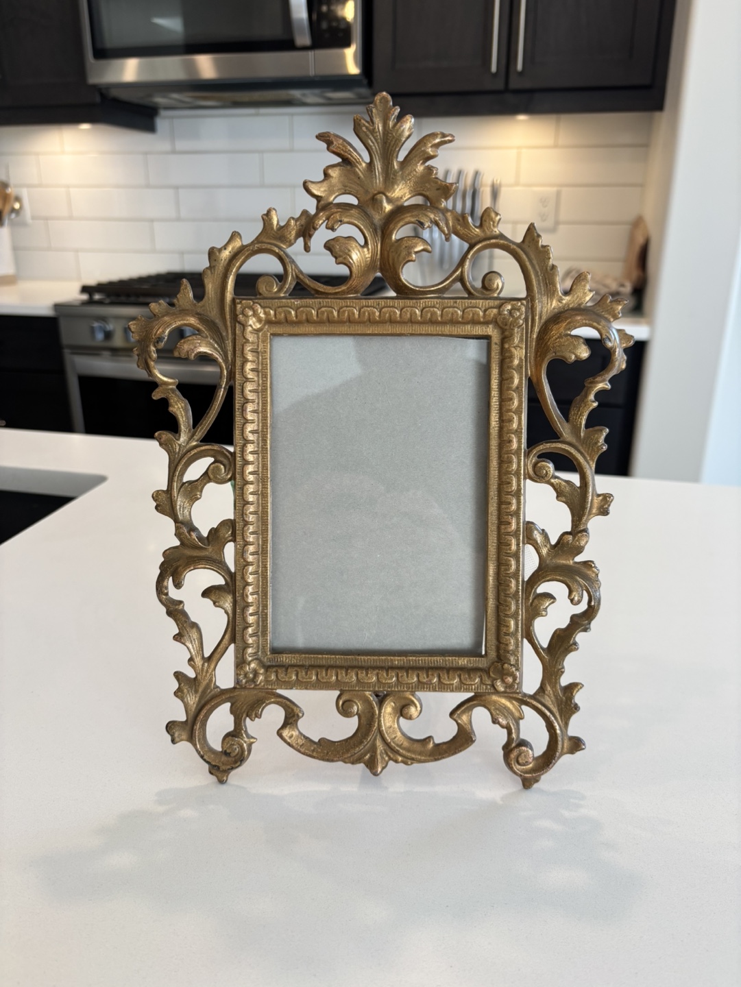 Antique Cast Metal Picture Frame w/ Stand For Sale