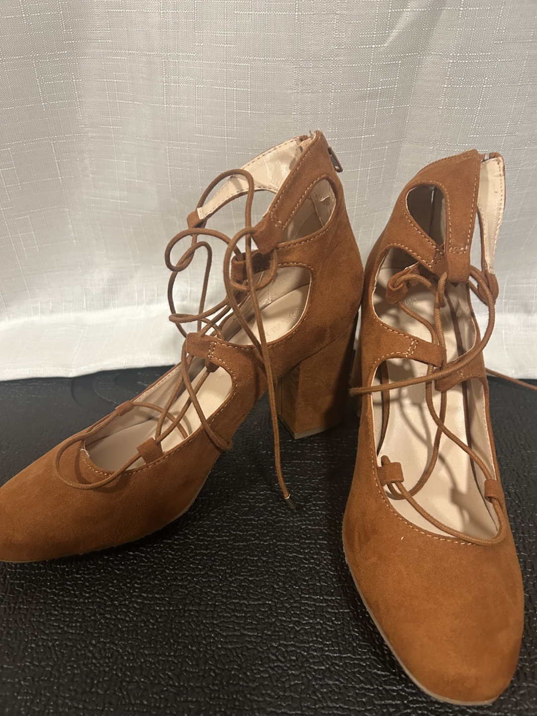 Brown Lace-Up Block Heel Closed Toe Heels - photo 2