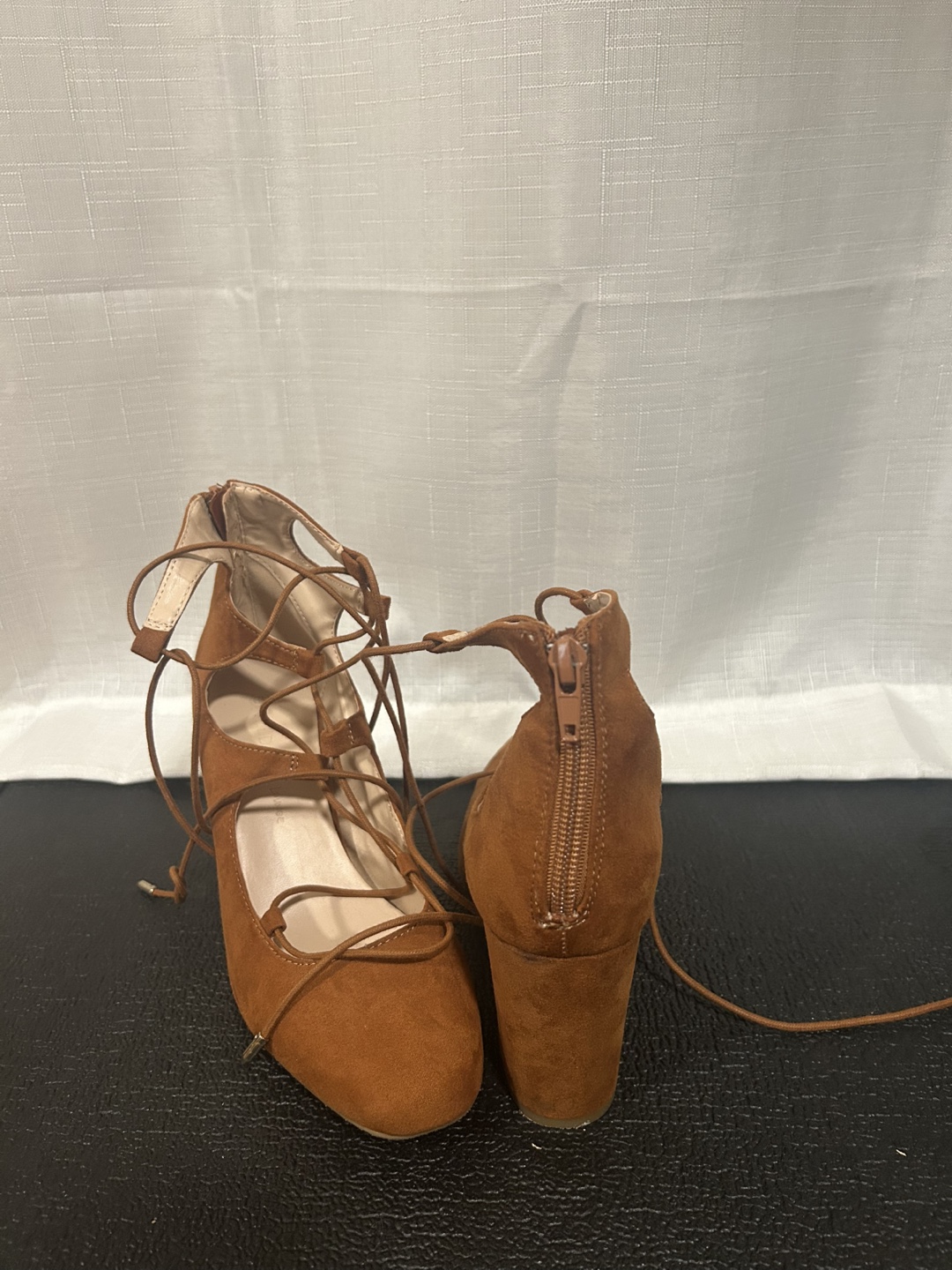 Brown Lace-Up Block Heel Closed Toe Heels - photo 3