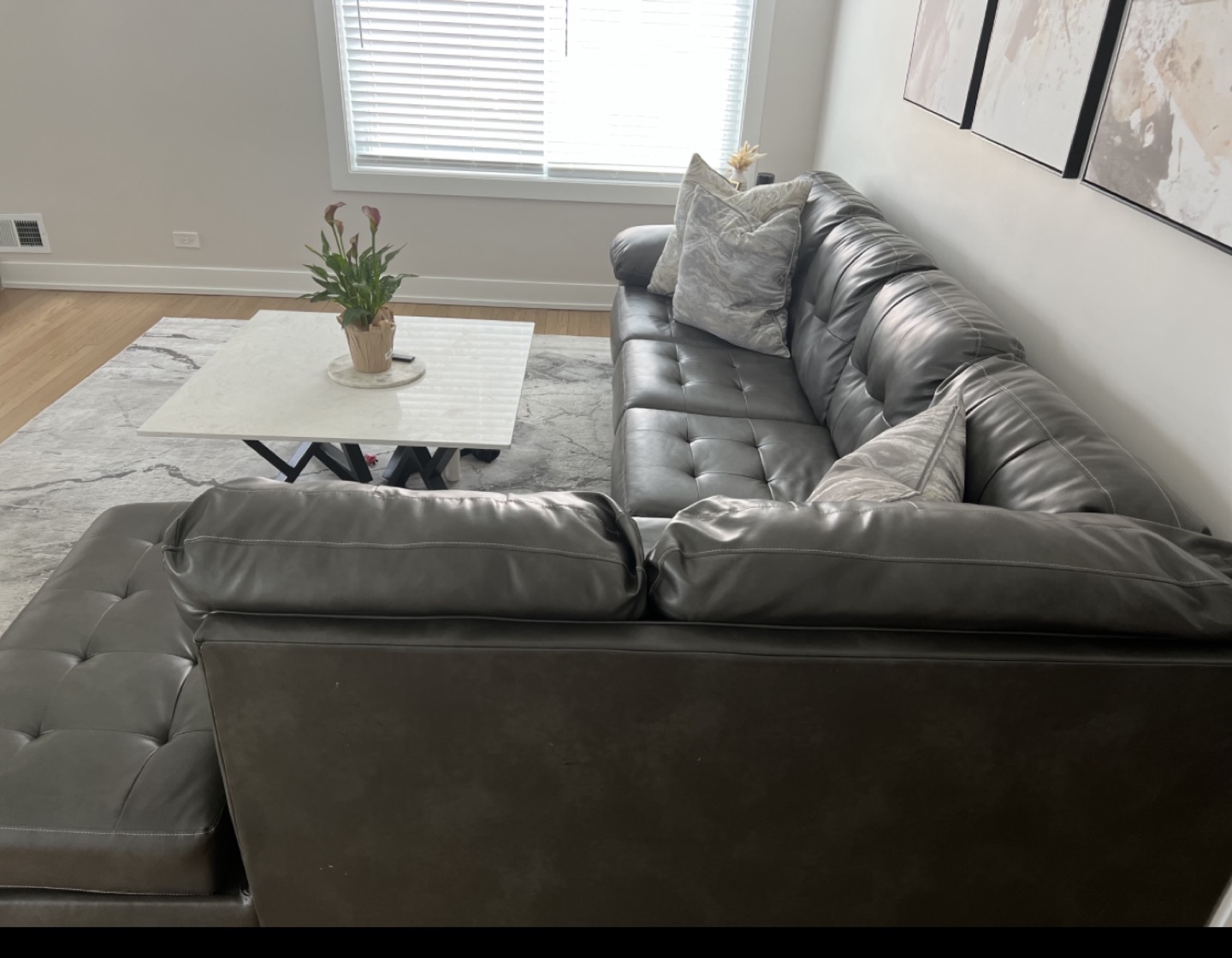 Dark Gray Leather Sectional Sofa