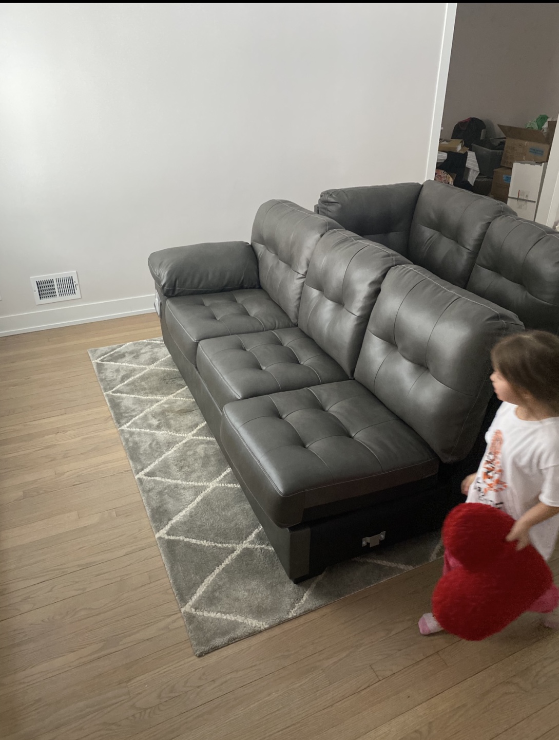 Dark Gray Leather Sectional Sofa - photo 2