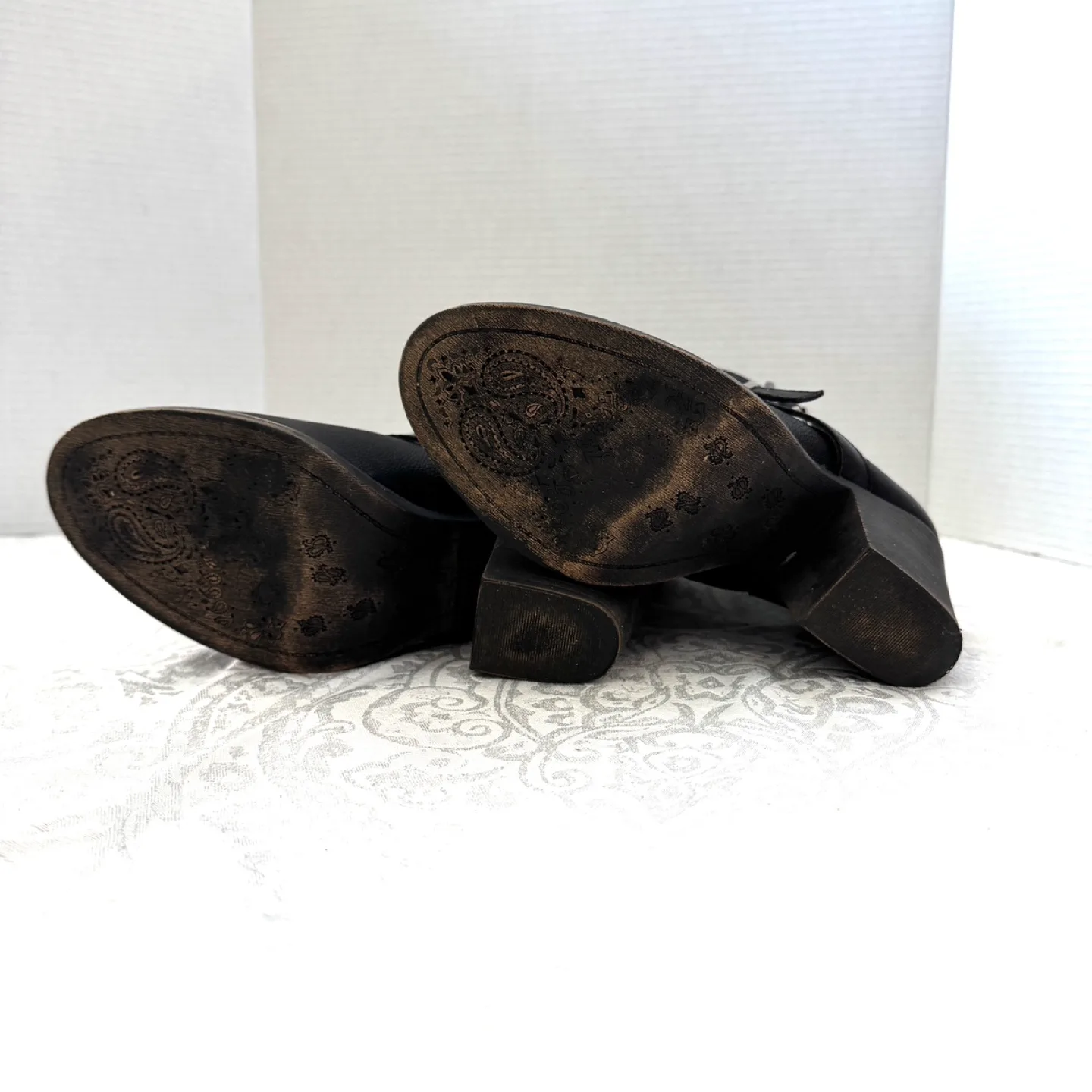 Black vegan leather ladies boots mid calf length, size 8.5M image indicator(3)