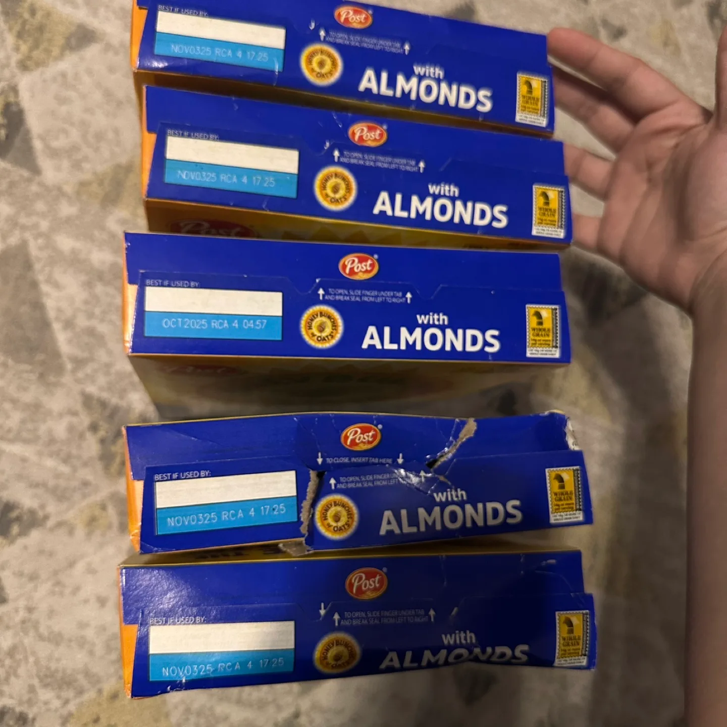 Five Boxes of Post Honey Bunches of Oats with Almonds Cereal image indicator(3)