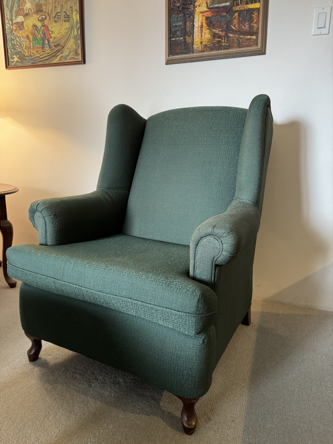 2 x Dark Green Wingback Chairs