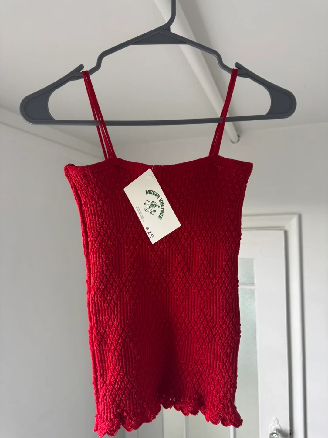 Red textured knit tank top thumbnail