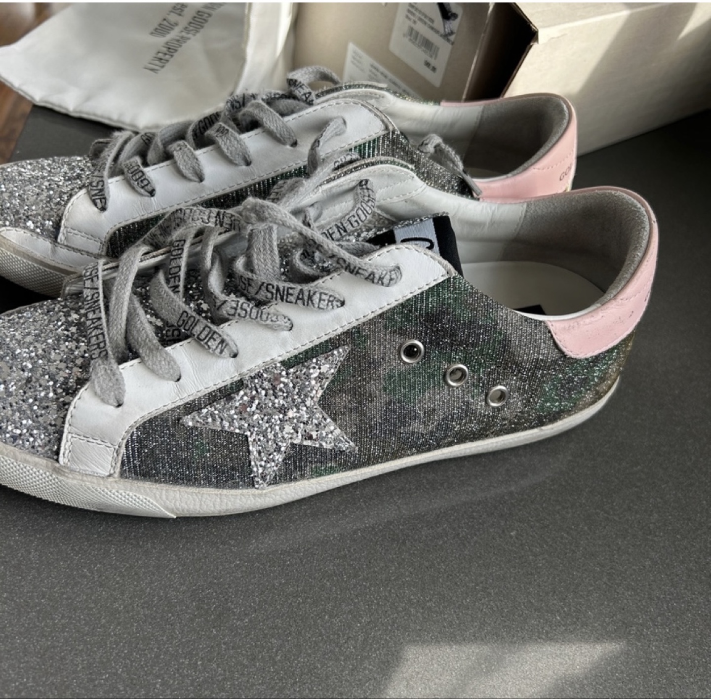 Golden Goose  Glitter Camouflage Sneakers Size 39
