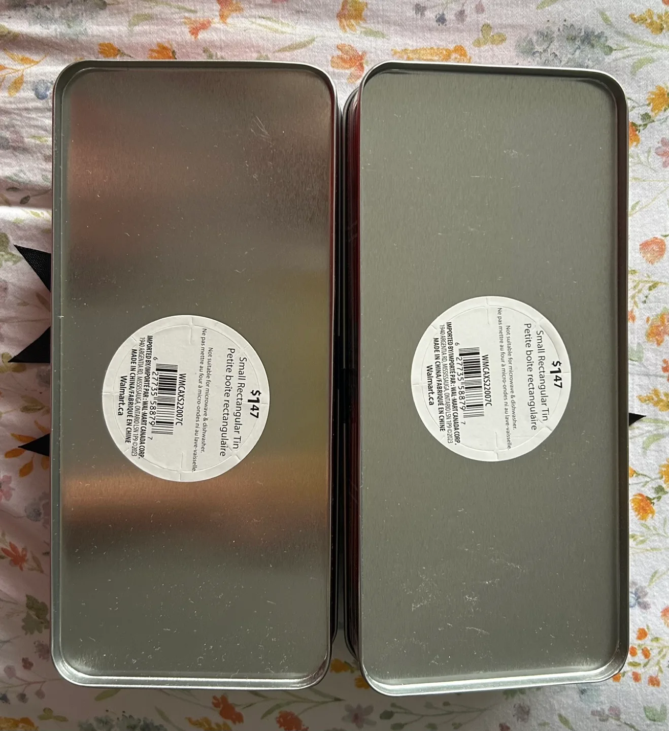 Two Red Plaid Metal Gift Tins with Black Bows image indicator(3)