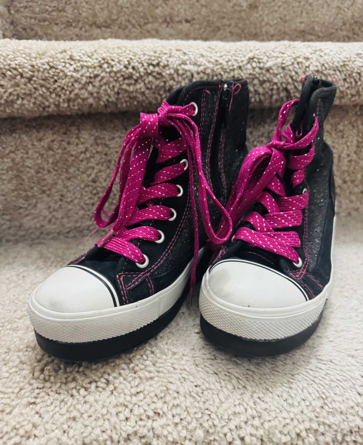 Girls' Size 2 Black & Pink Glitter Wedge High Top Sneakers