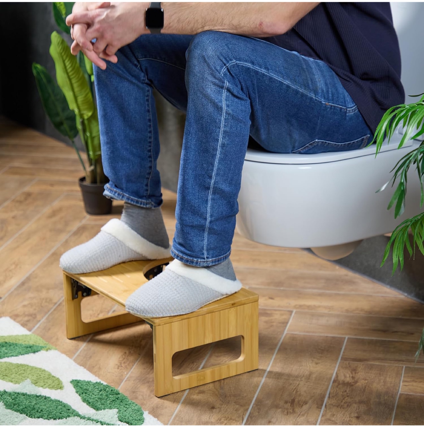 Relaxdays Bamboo Folding Toilet Stool