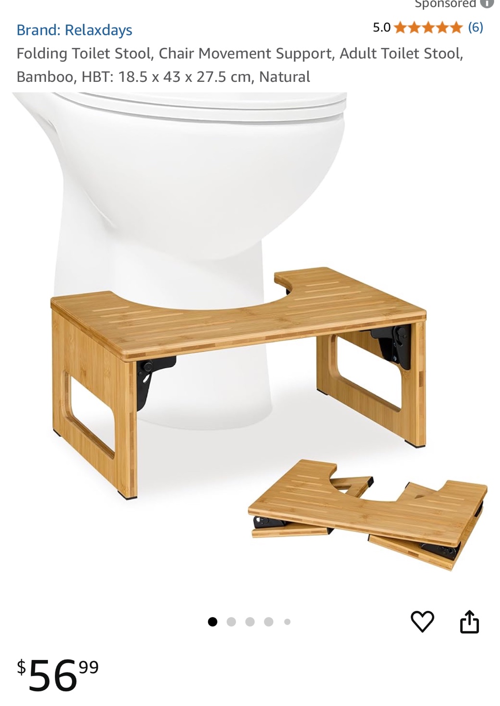 Relaxdays Bamboo Folding Toilet Stool - photo 2