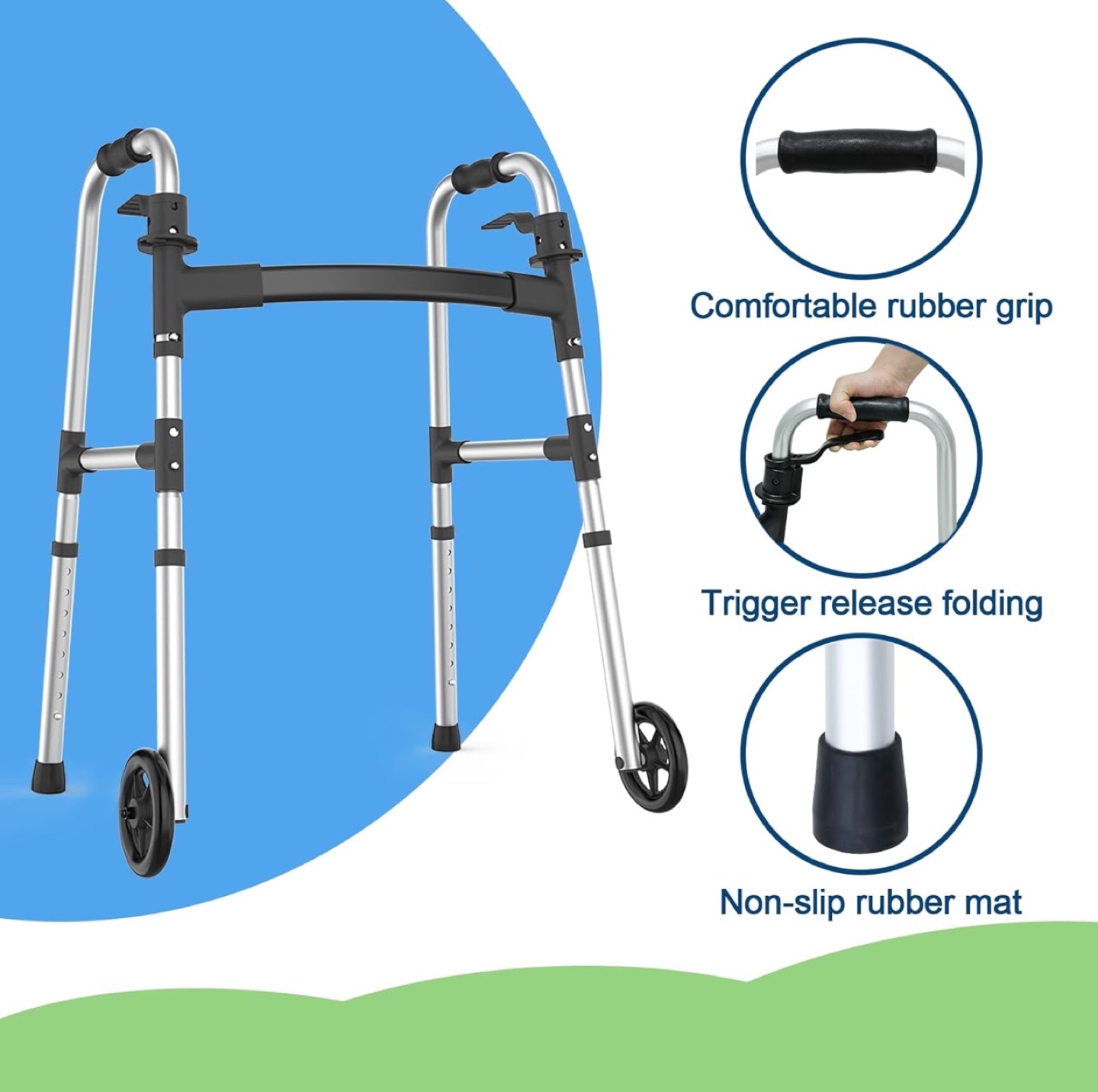Lightweight Aluminum Rolling Walker with 8 Height Adjustments - photo 2