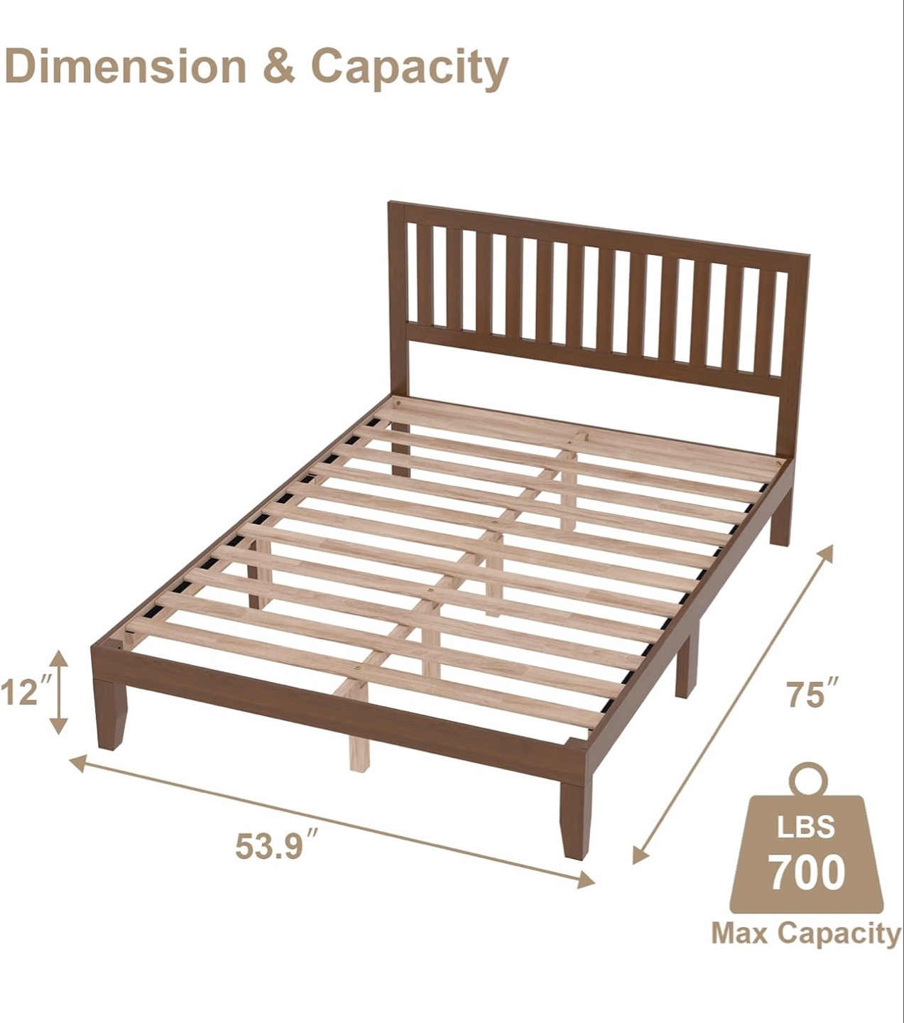 Double Size Wooden Bed Frame with Headboard - photo 2