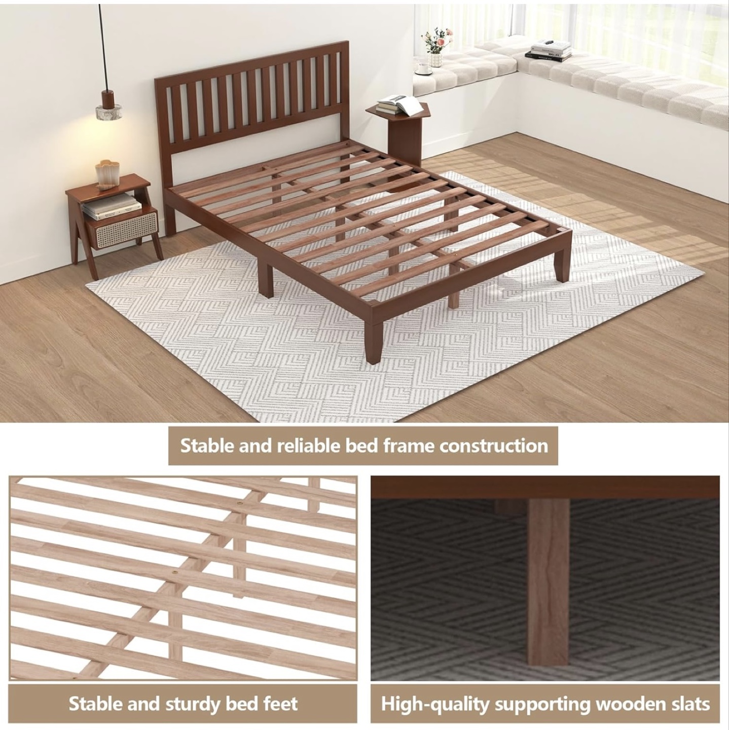 Double Size Wooden Bed Frame with Headboard - photo 4