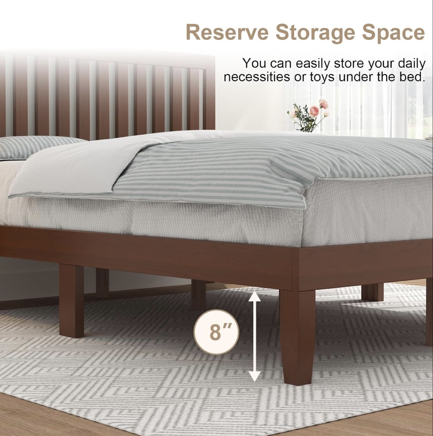 Double Size Wooden Bed Frame with Headboard - photo 3