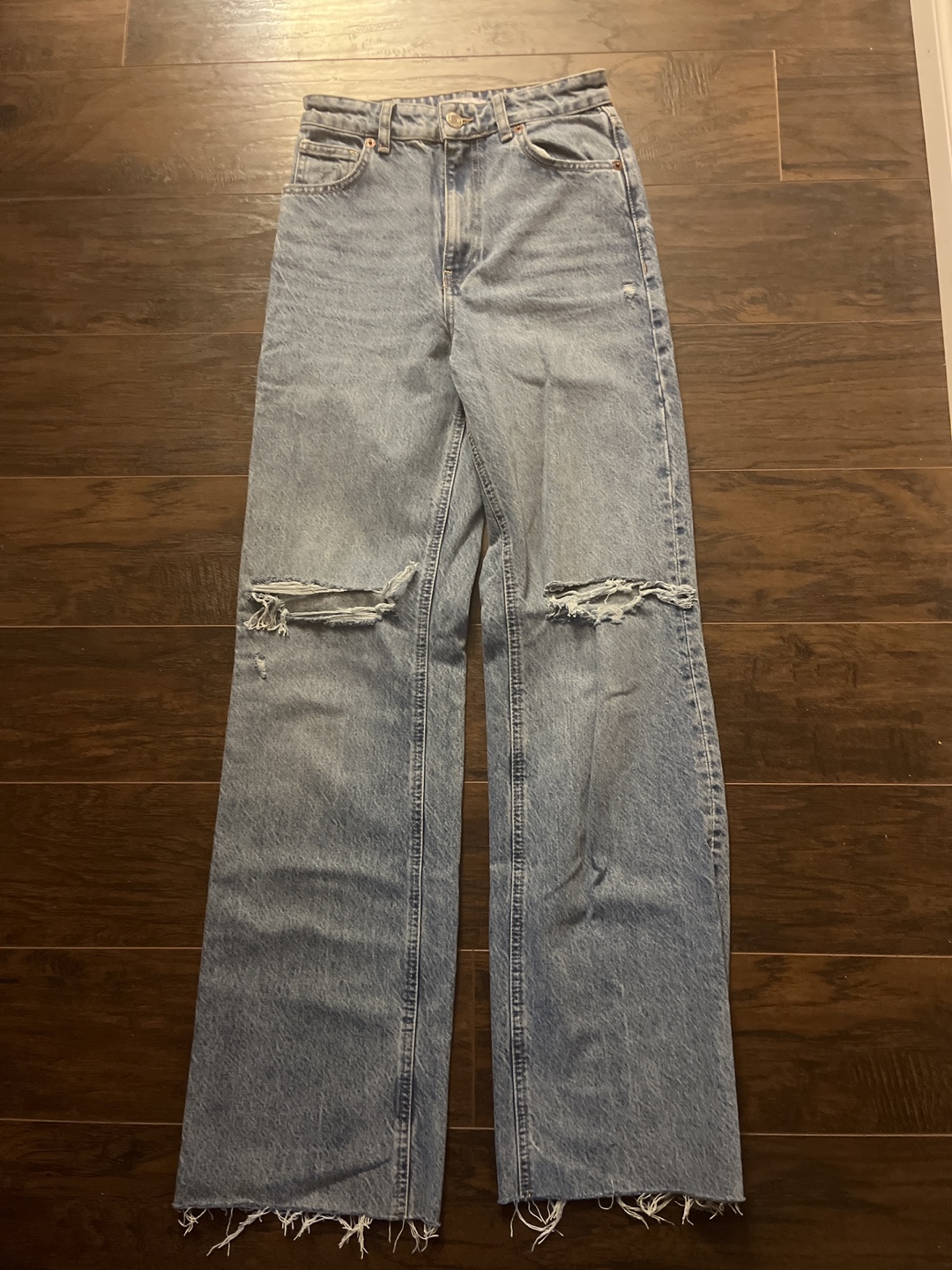Zara Light Wash Distressed Wide Leg Jeans - Size EUR 34