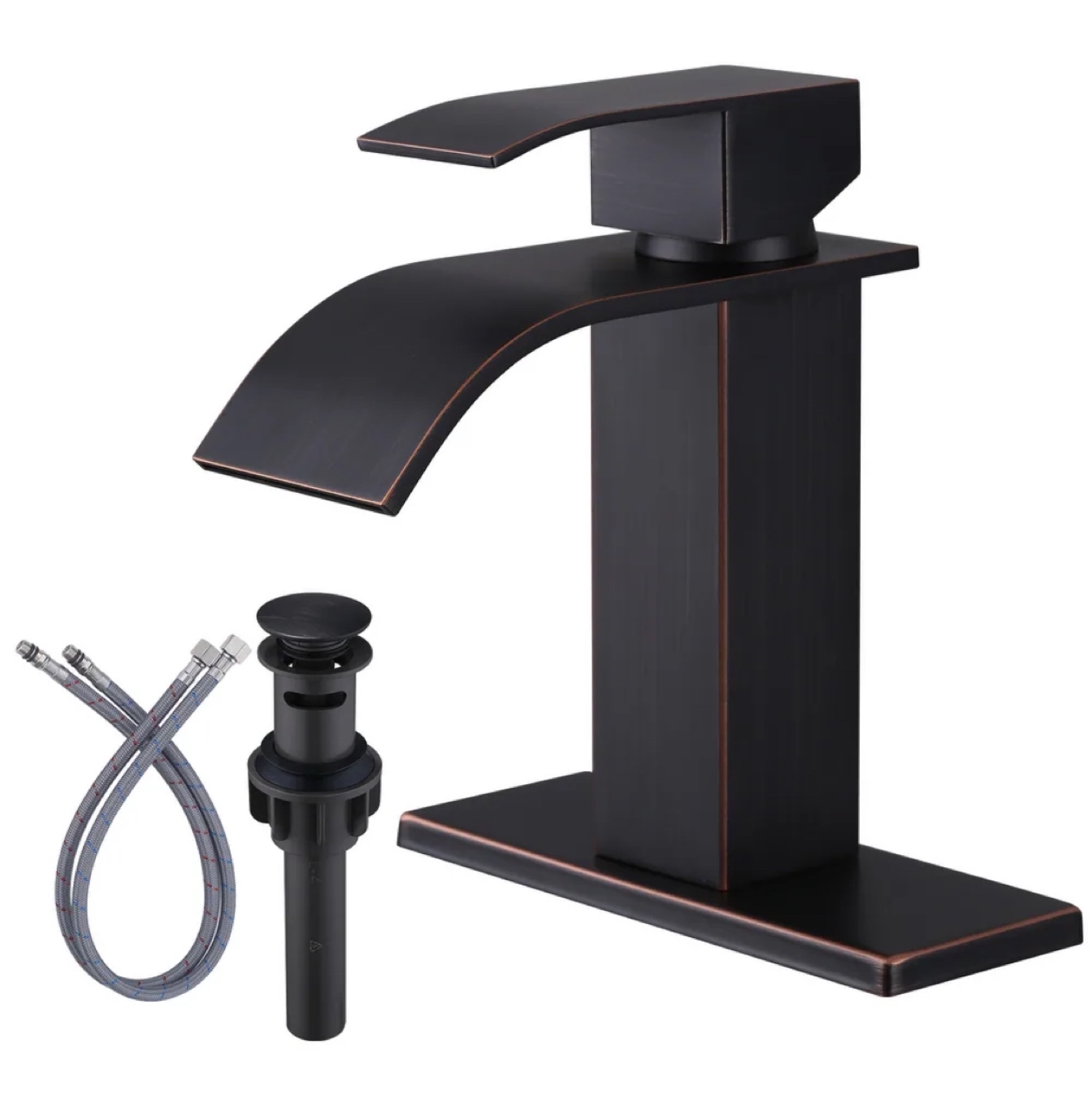Black Waterfall Bathroom Faucet with Pop-Up Drain - photo 2