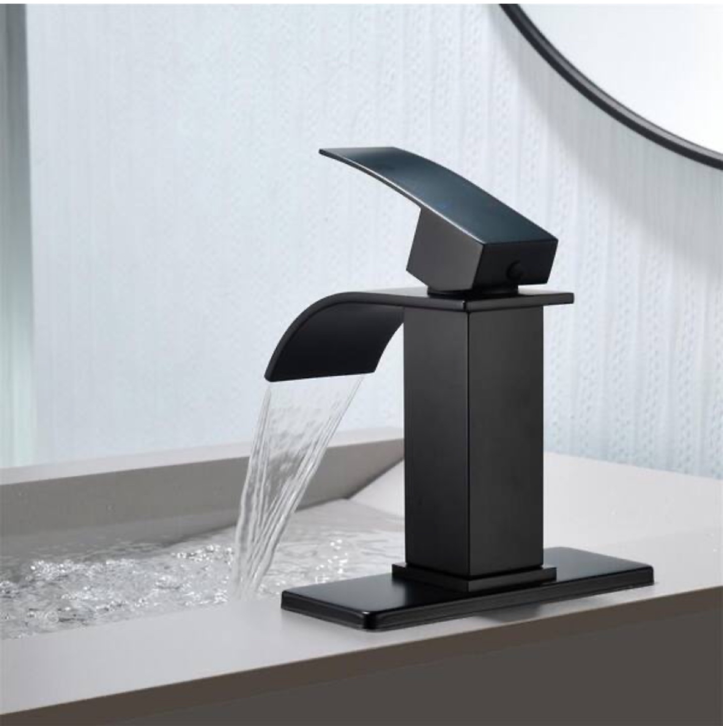 Black Waterfall Bathroom Faucet with Pop-Up Drain