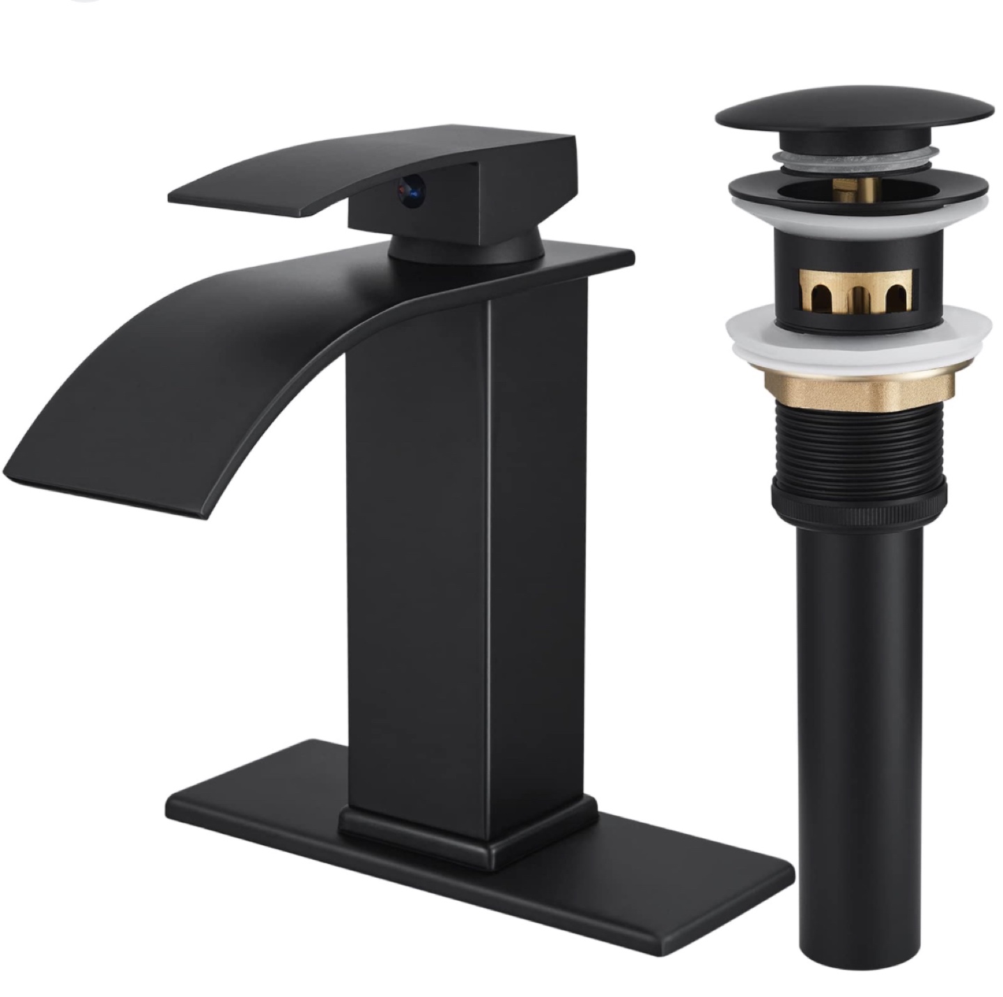 Black Waterfall Bathroom Faucet with Pop-Up Drain - photo 5