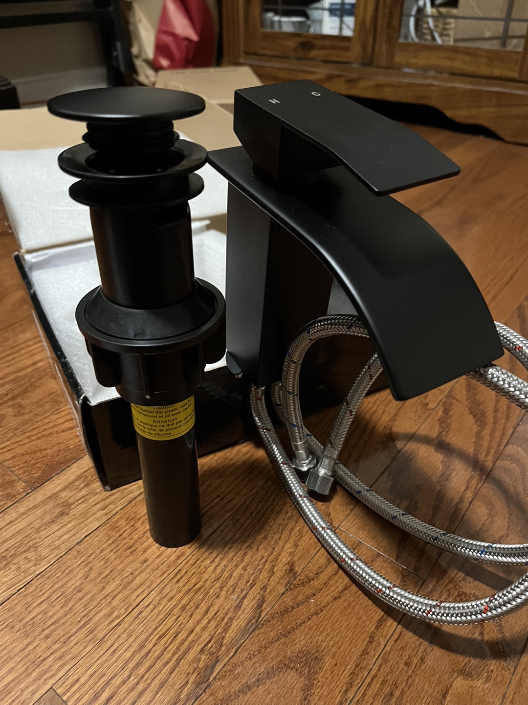 Black Waterfall Bathroom Faucet with Pop-Up Drain - photo 3