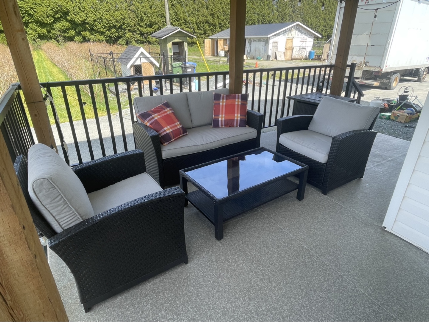 4-Piece Outdoor Patio Conversation Set with fireplace