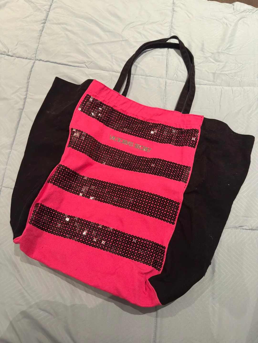 Victoria's Secret Pink and Black Sequined Tote Bag thumbnail