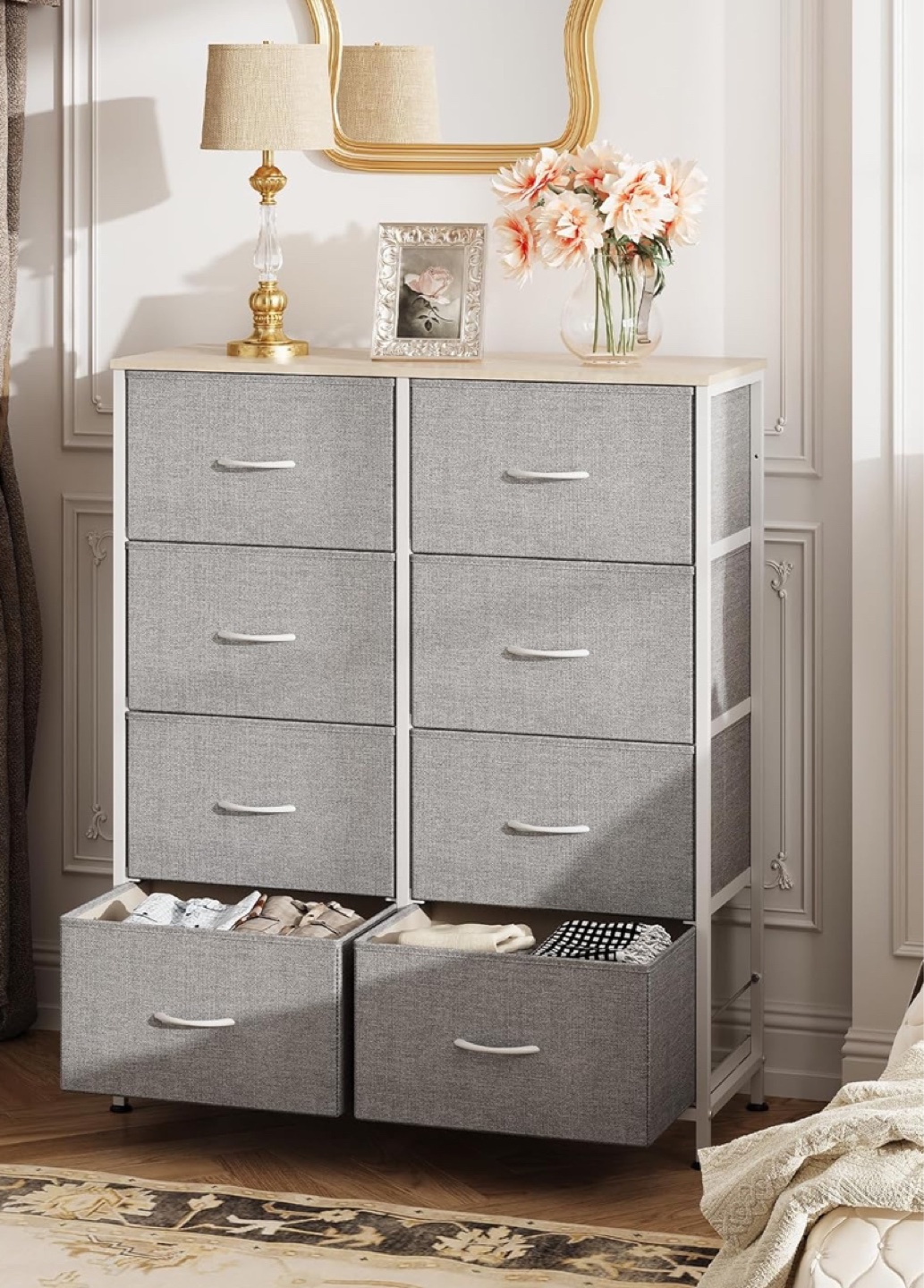 8-Drawer Fabric Dresser Light Grey