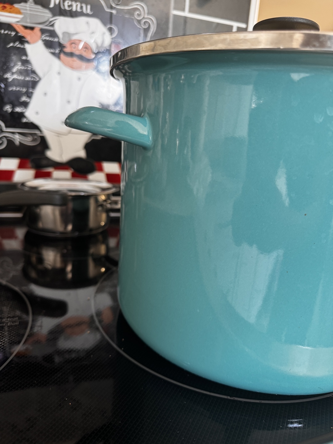 Large Turquoise Enamel Stock Pot with Lid - photo 2