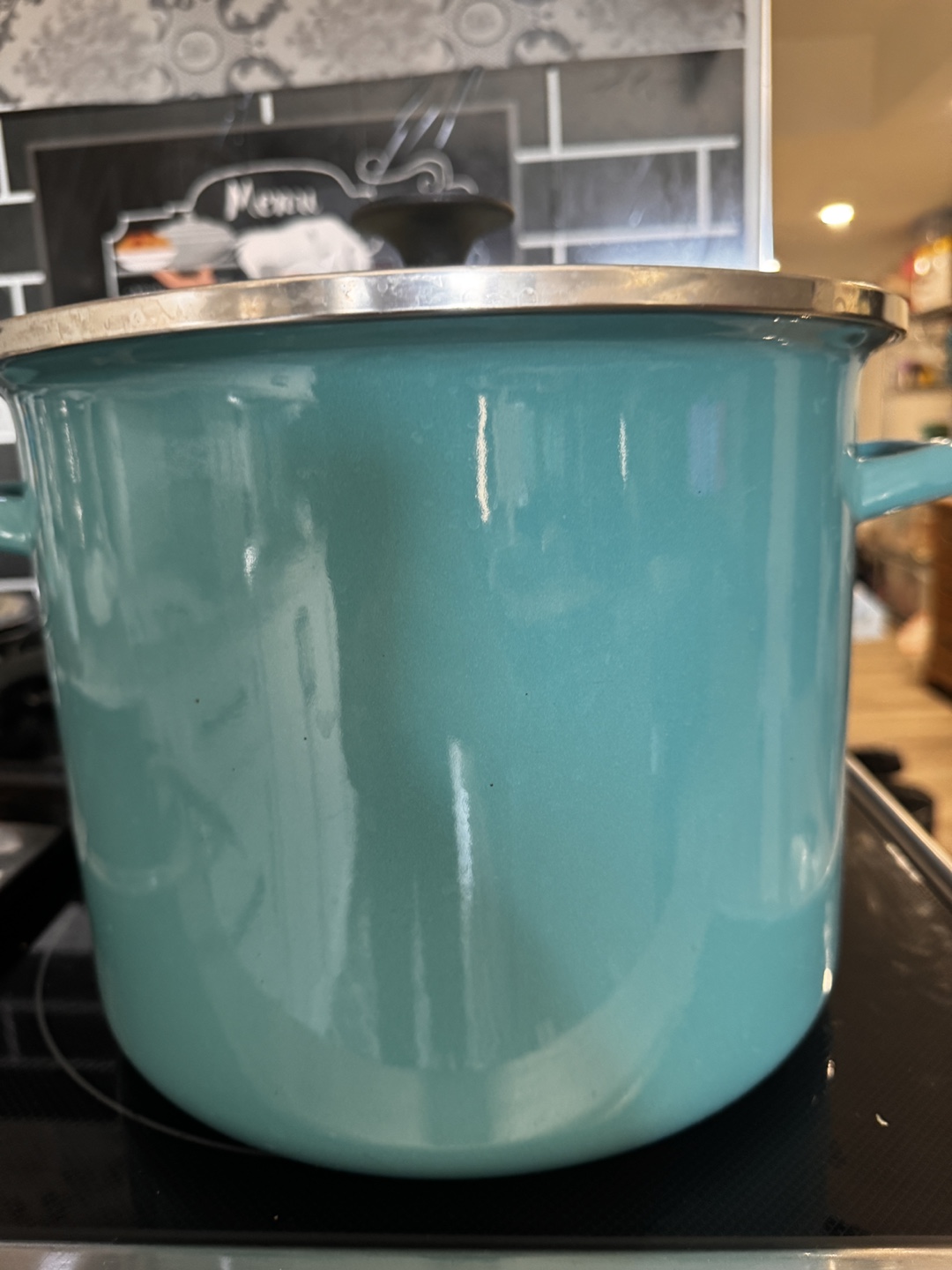 Large Turquoise Enamel Stock Pot with Lid - photo 3