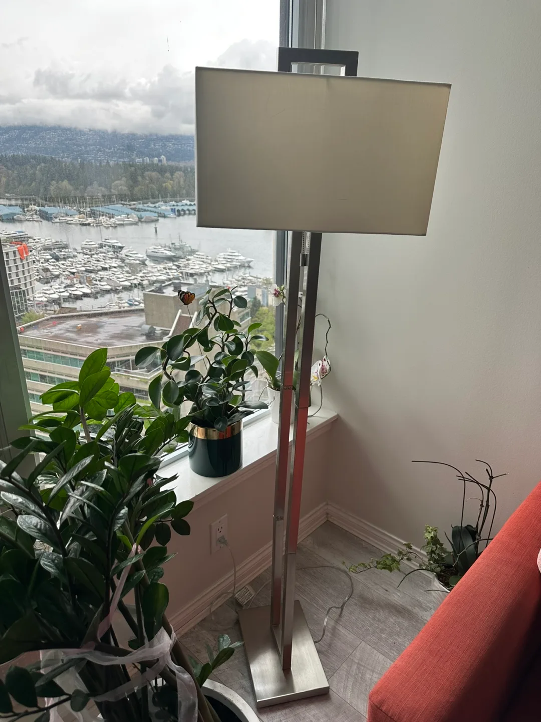 Modern Brushed Nickel Floor Lamp with Rectangular Shade image indicator(2)