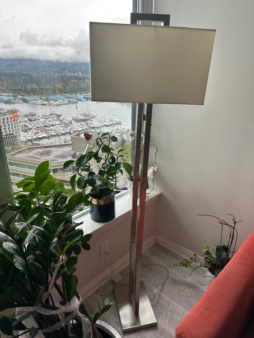 Modern Brushed Nickel Floor Lamp with Rectangular Shade image indicator(3)