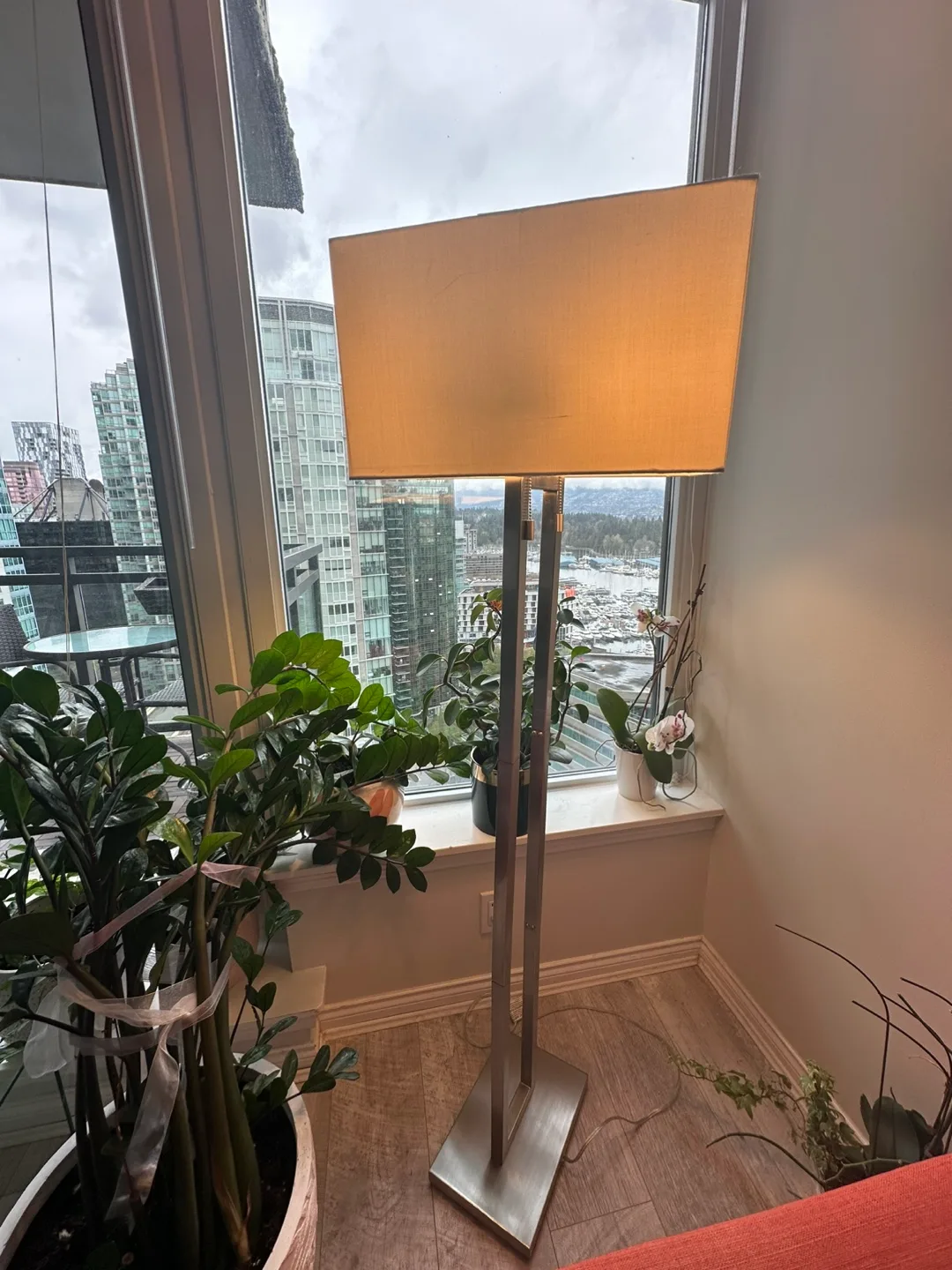 Modern Brushed Nickel Floor Lamp with Rectangular Shade image indicator(4)