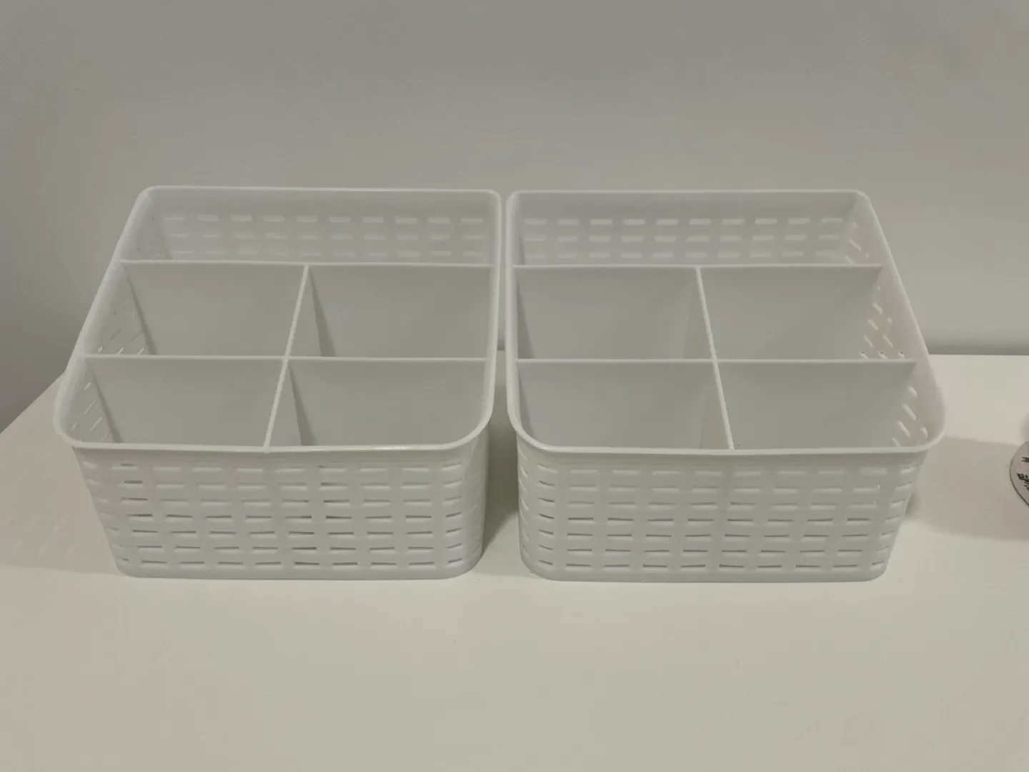 Two White Plastic Organiser Baskets perfect for makeup image indicator(5)