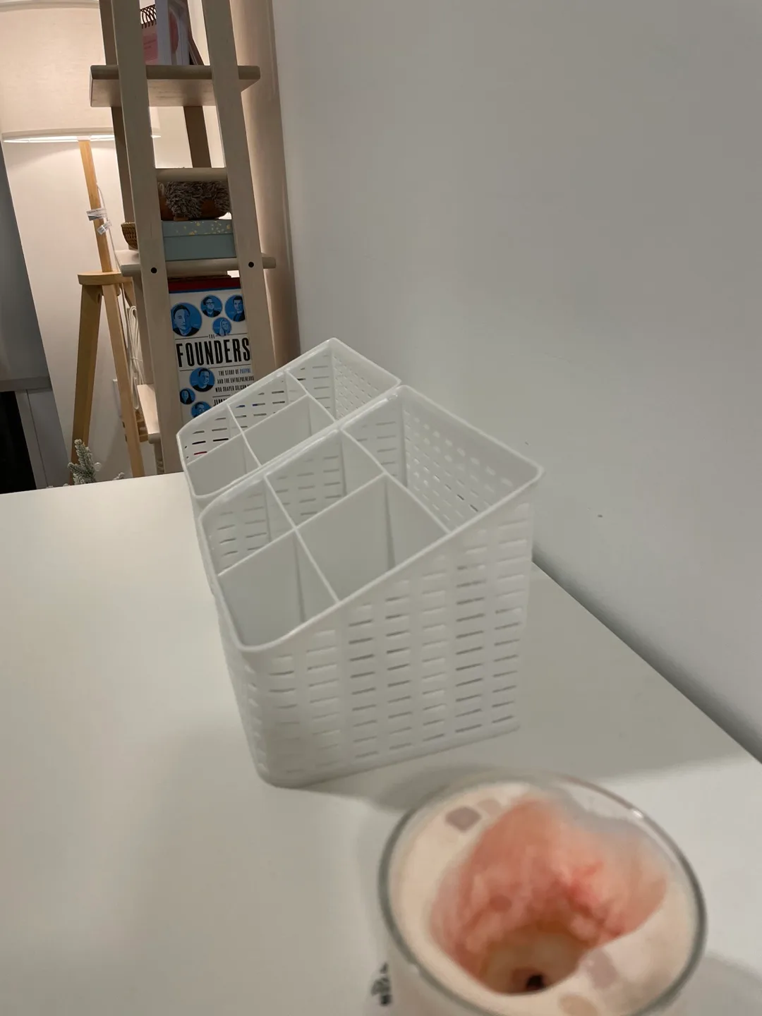 Two White Plastic Organiser Baskets perfect for makeup image indicator(2)