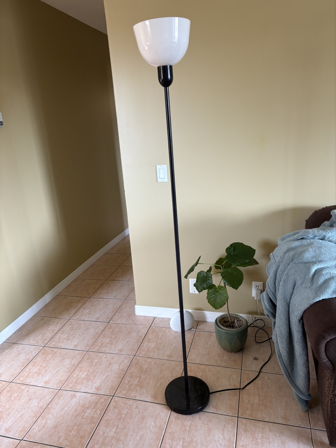 Tall Black Floor Lamp with White Shade