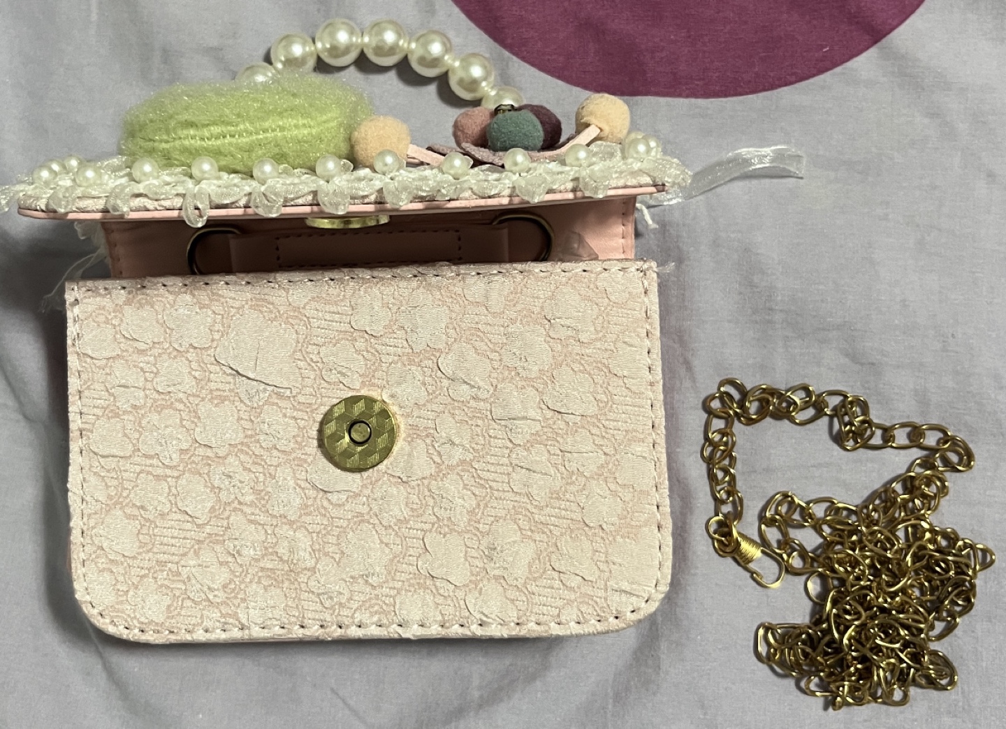 Adorable Pink Pearl Handbag with Bear Charm - photo 3