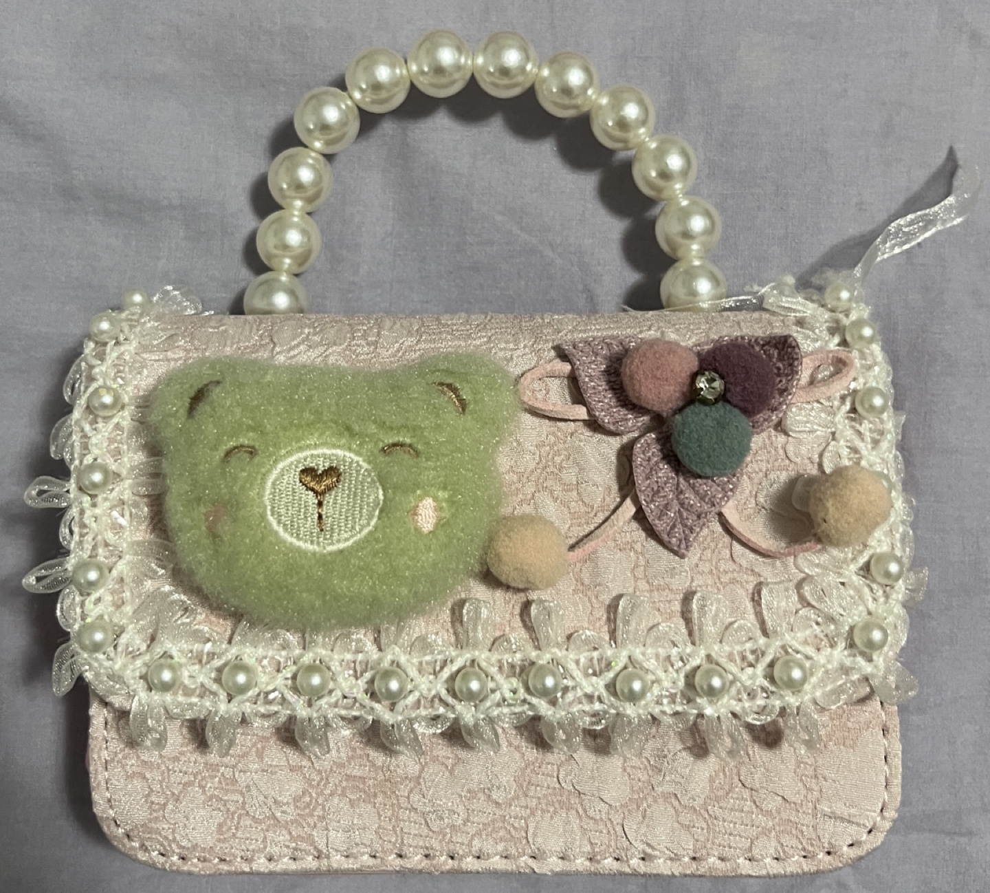 Adorable Pink Pearl Handbag with Bear Charm
