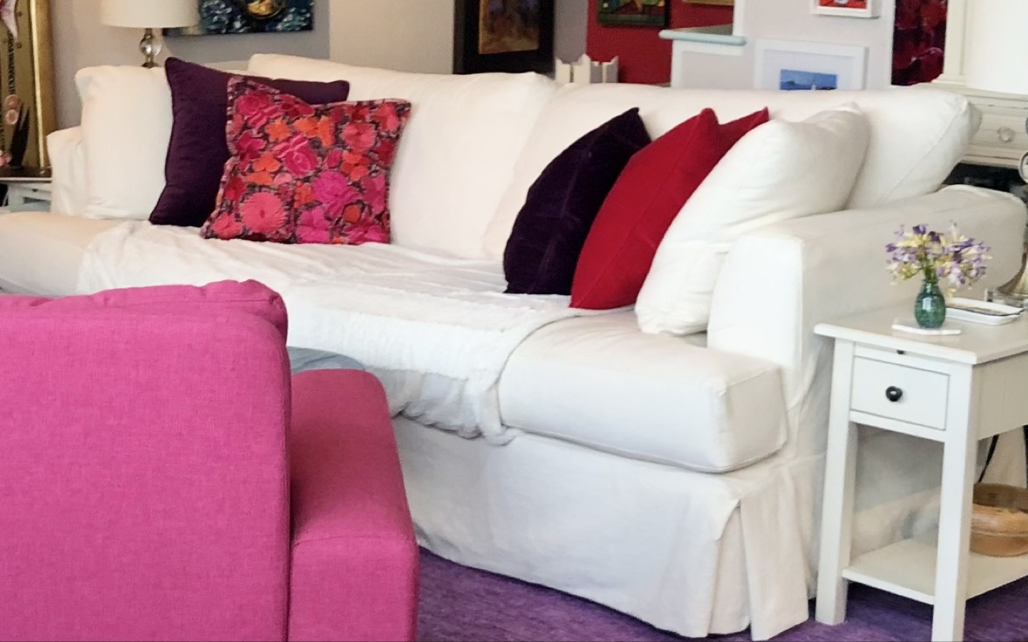 Queen-size custom slip-covered sofa bed in great shape