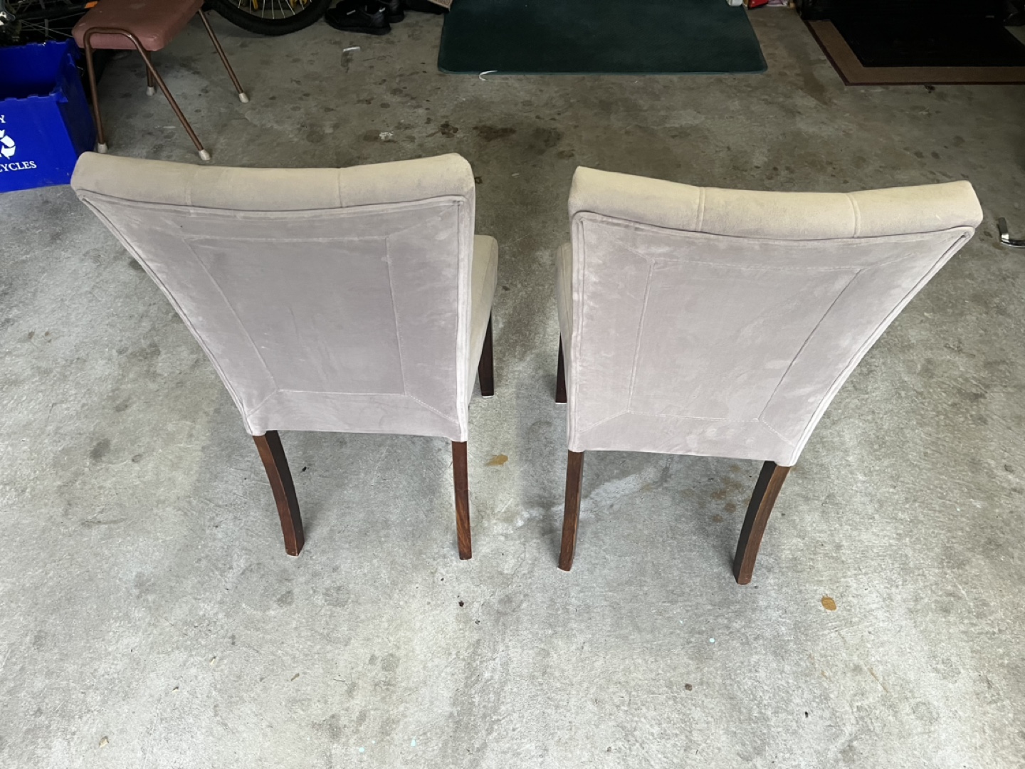 Pair of Beige Velvet Dining Chairs with Dark Brown Legs - photo 2
