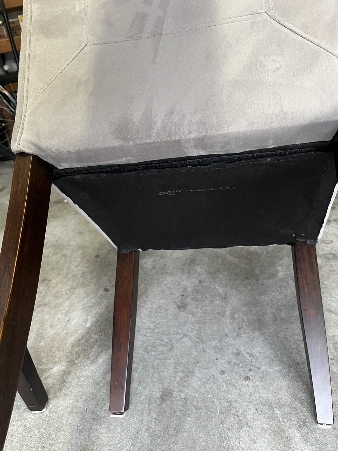 Pair of Beige Velvet Dining Chairs with Dark Brown Legs - photo 3