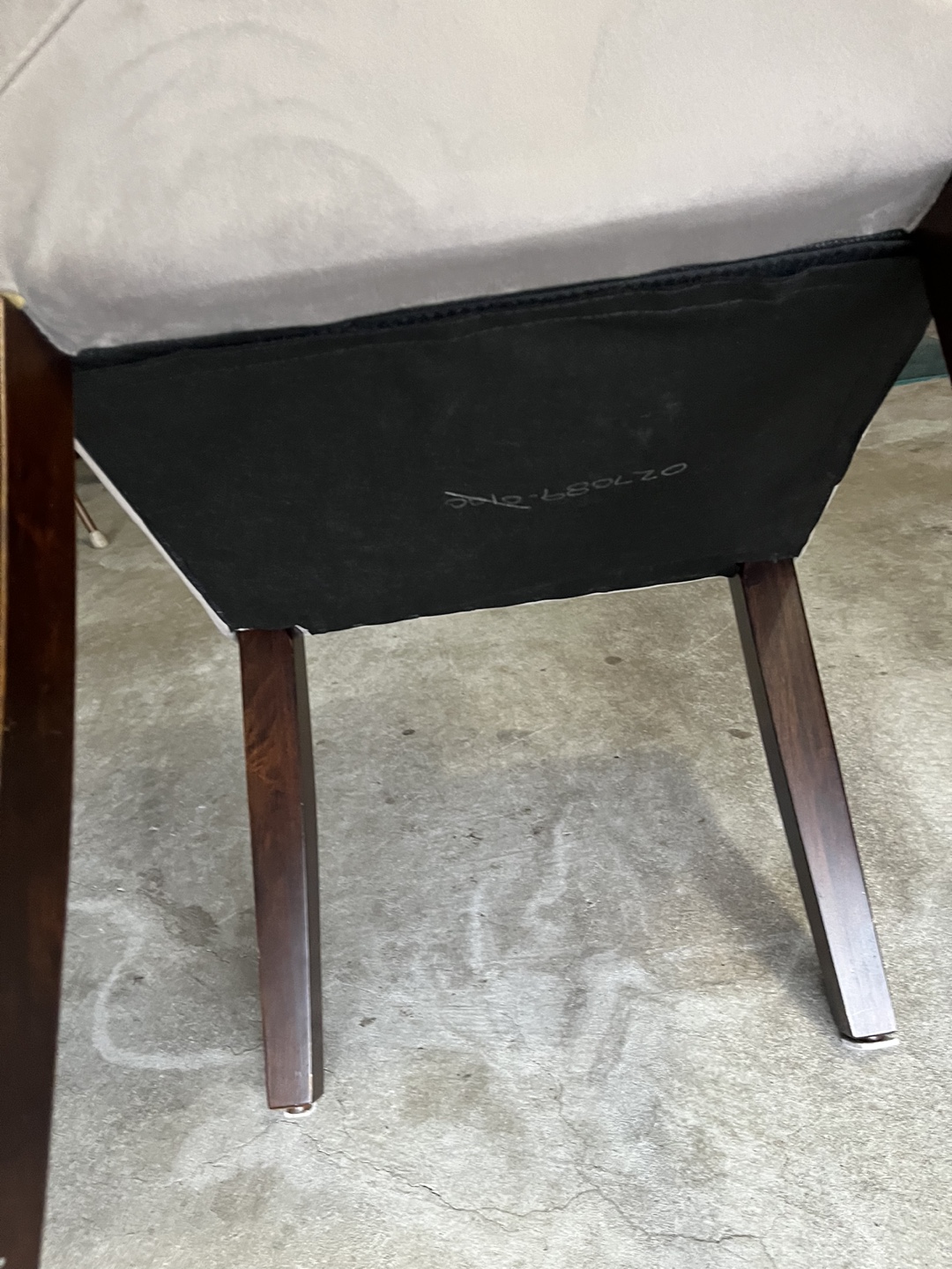 Pair of Beige Velvet Dining Chairs with Dark Brown Legs - photo 4