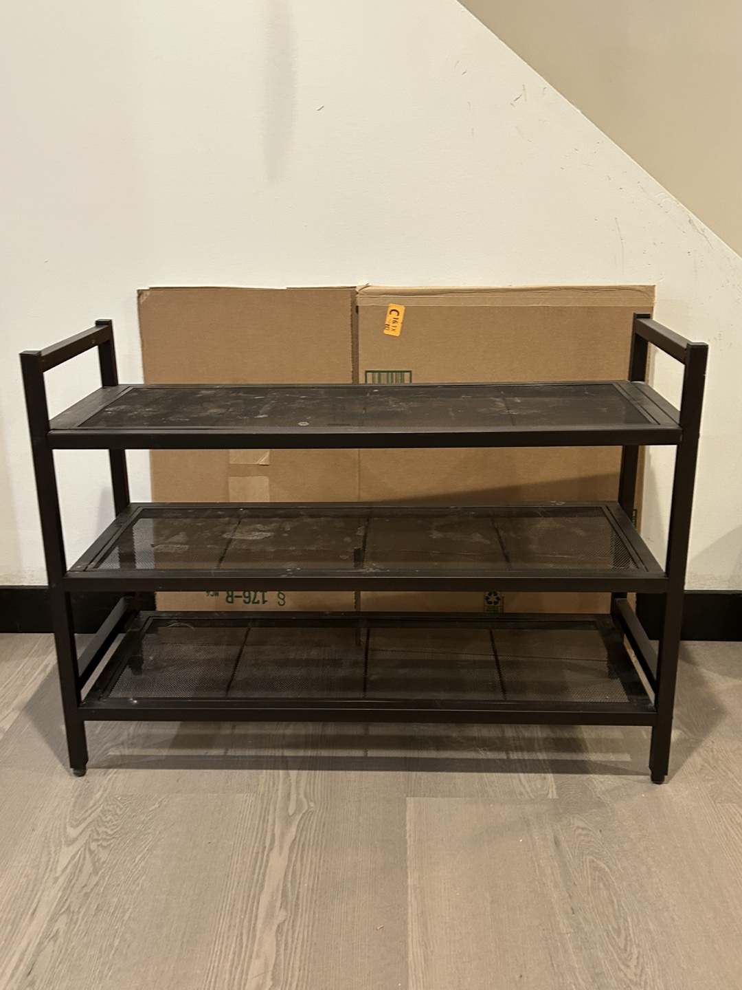 Three-Tier Black Metal Shoe Rack
