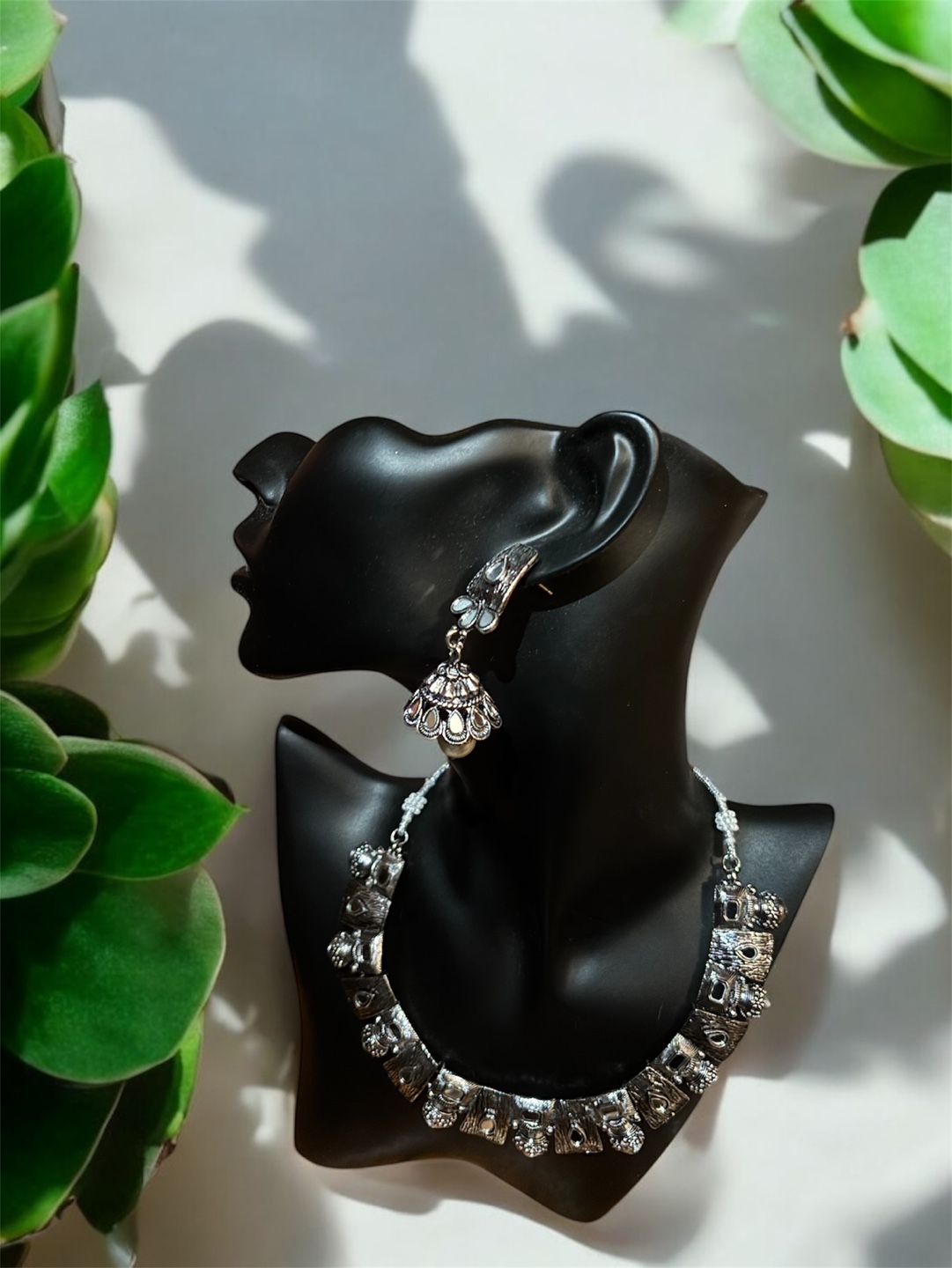Oxidized Silver Necklace with Mirror Detail - photo 2