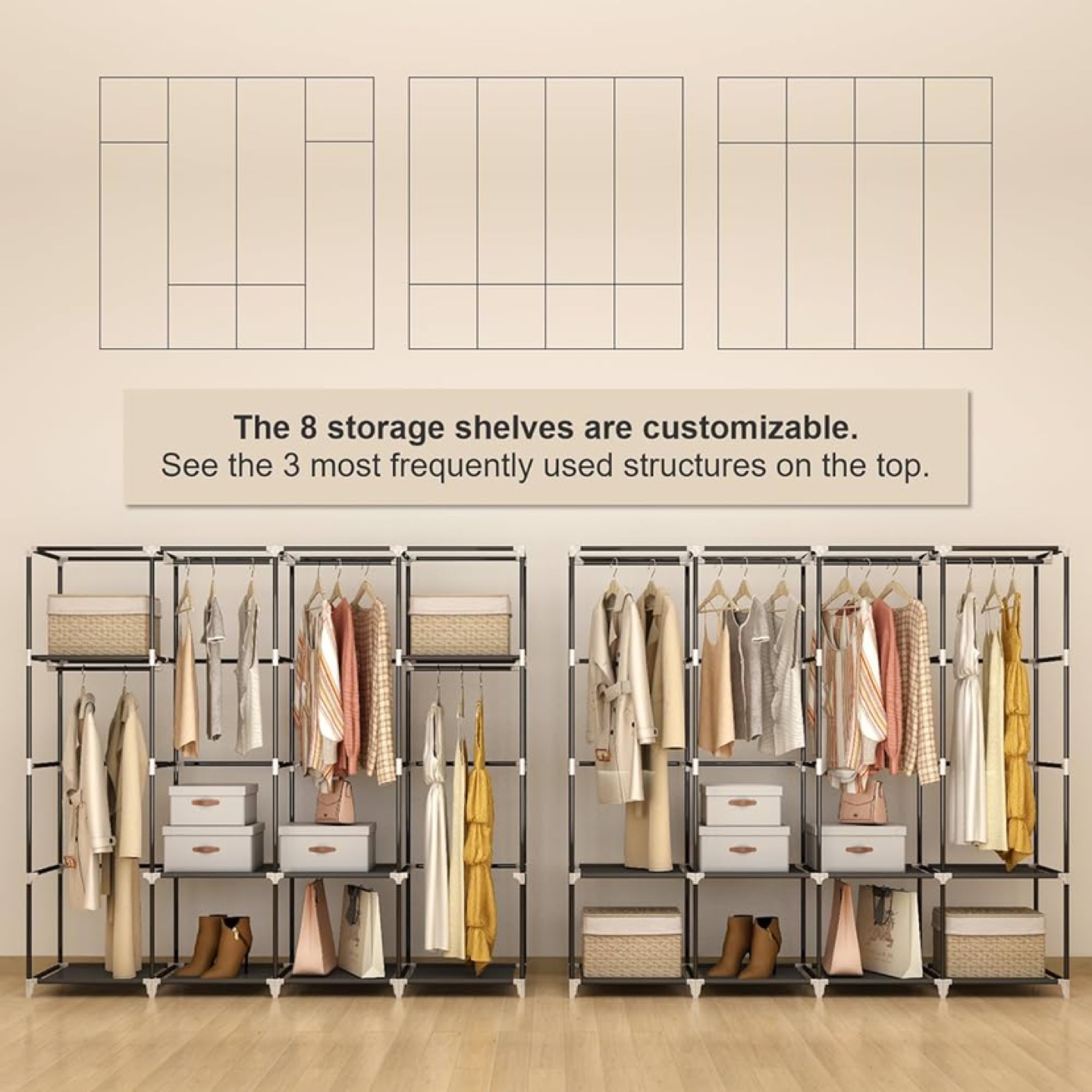 Large Fabric Wardrobe Closet Organizer with Shelves - photo 3