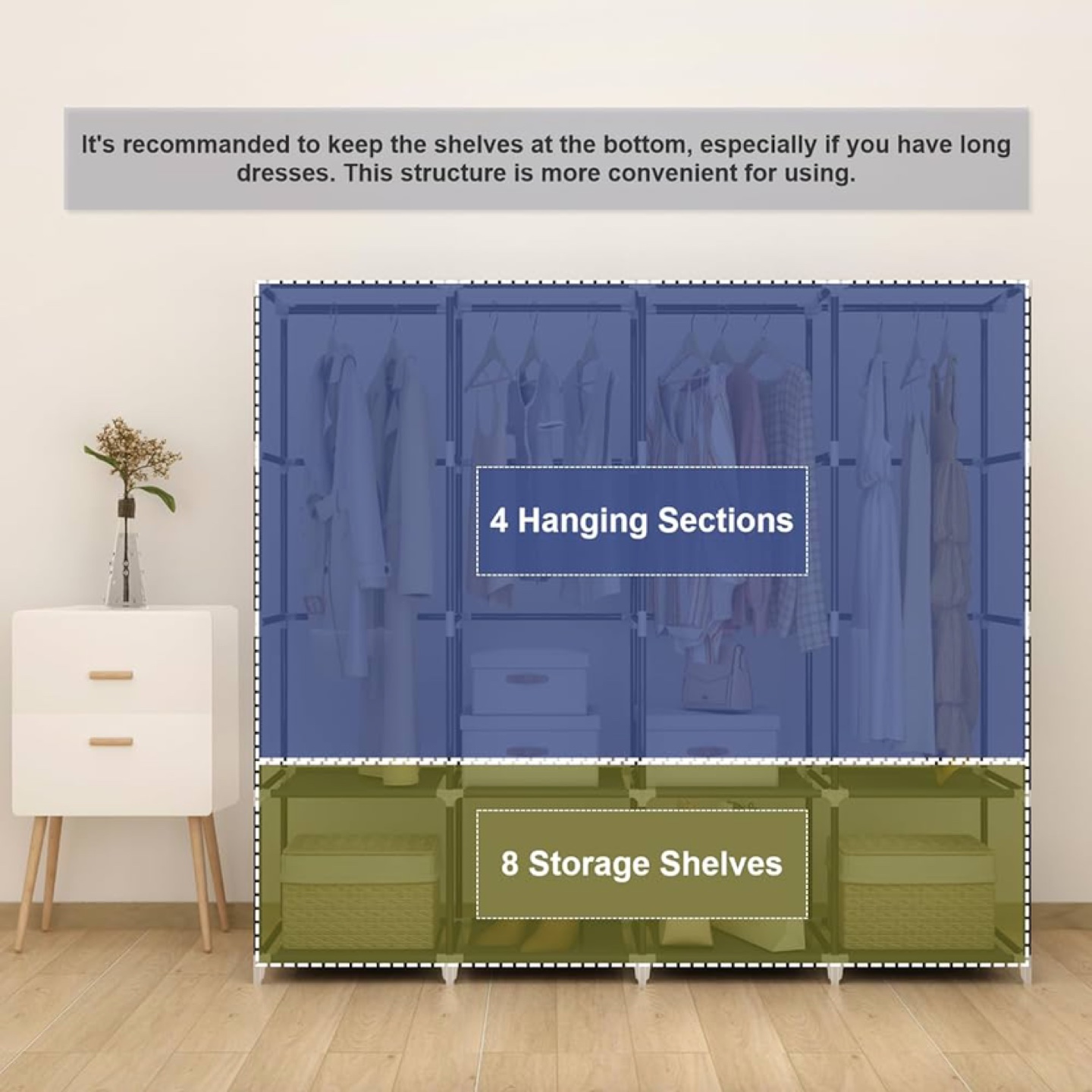 Large Fabric Wardrobe Closet Organizer with Shelves - photo 2