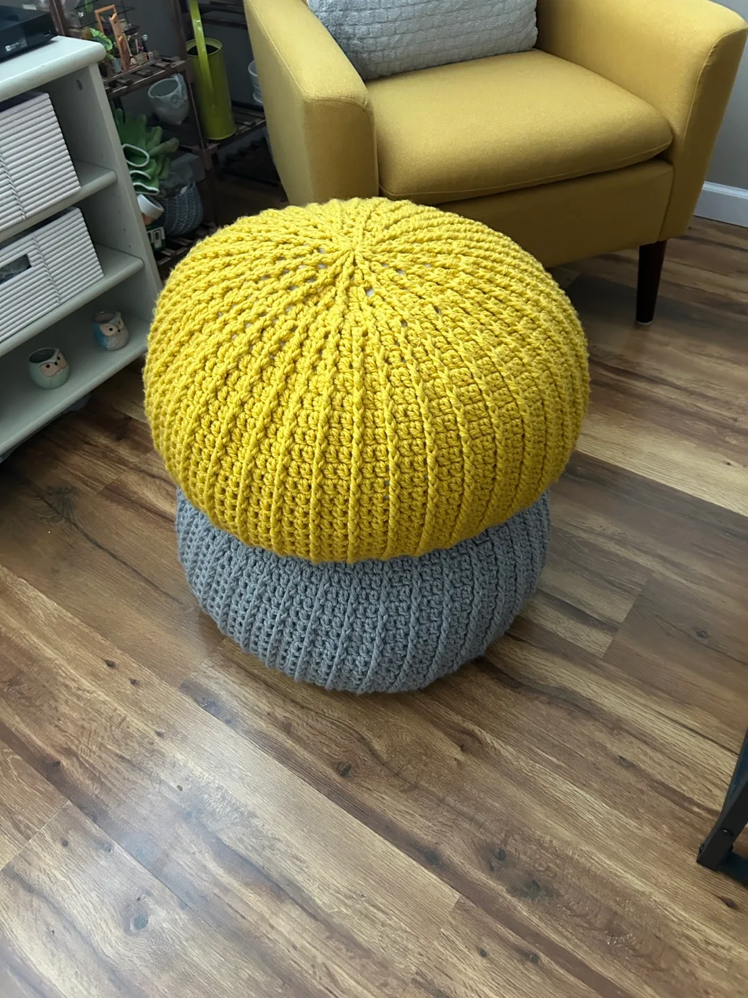 Handmade Crochet Pouf Ottoman - Set of Two thumbnail