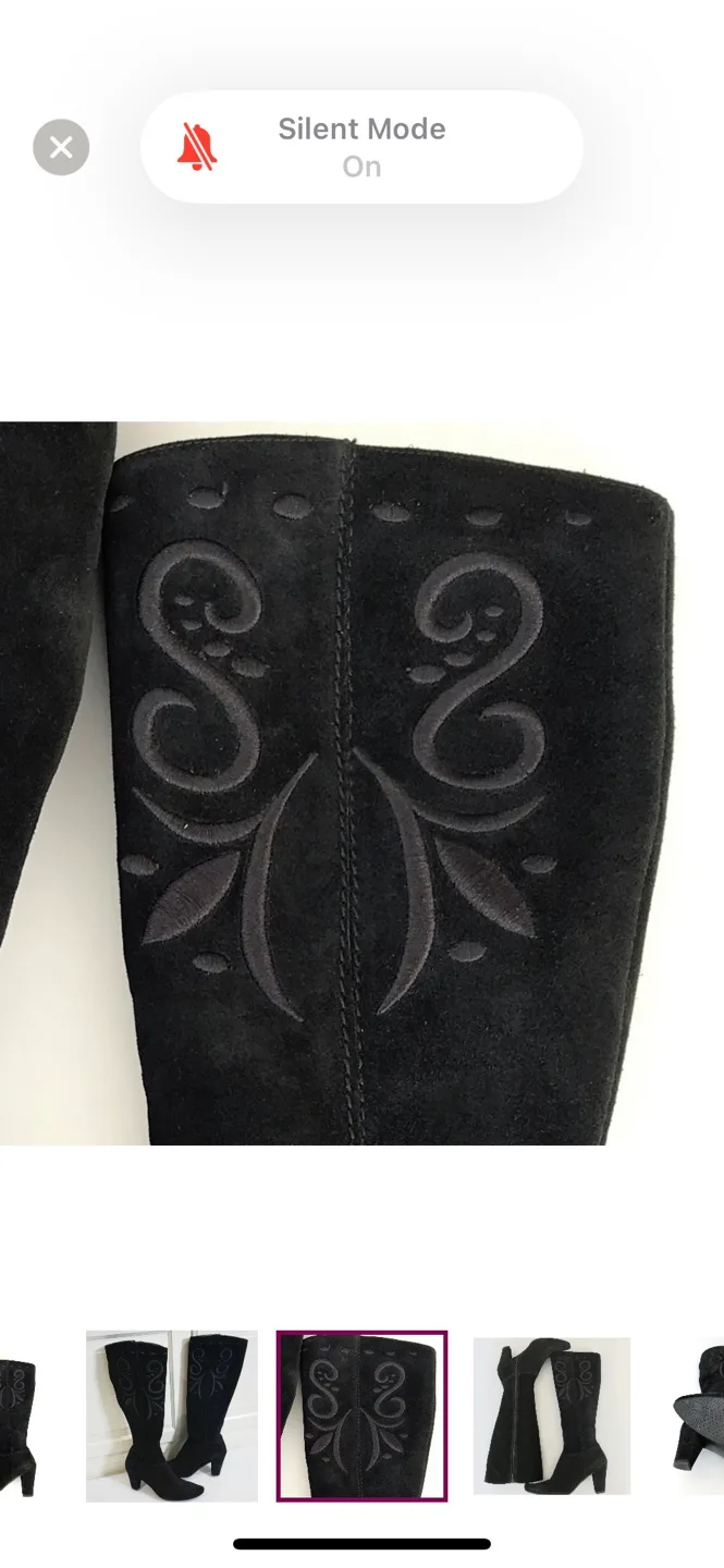 Size 6.5 - Geox Black suede embroidered boots image indicator(2)