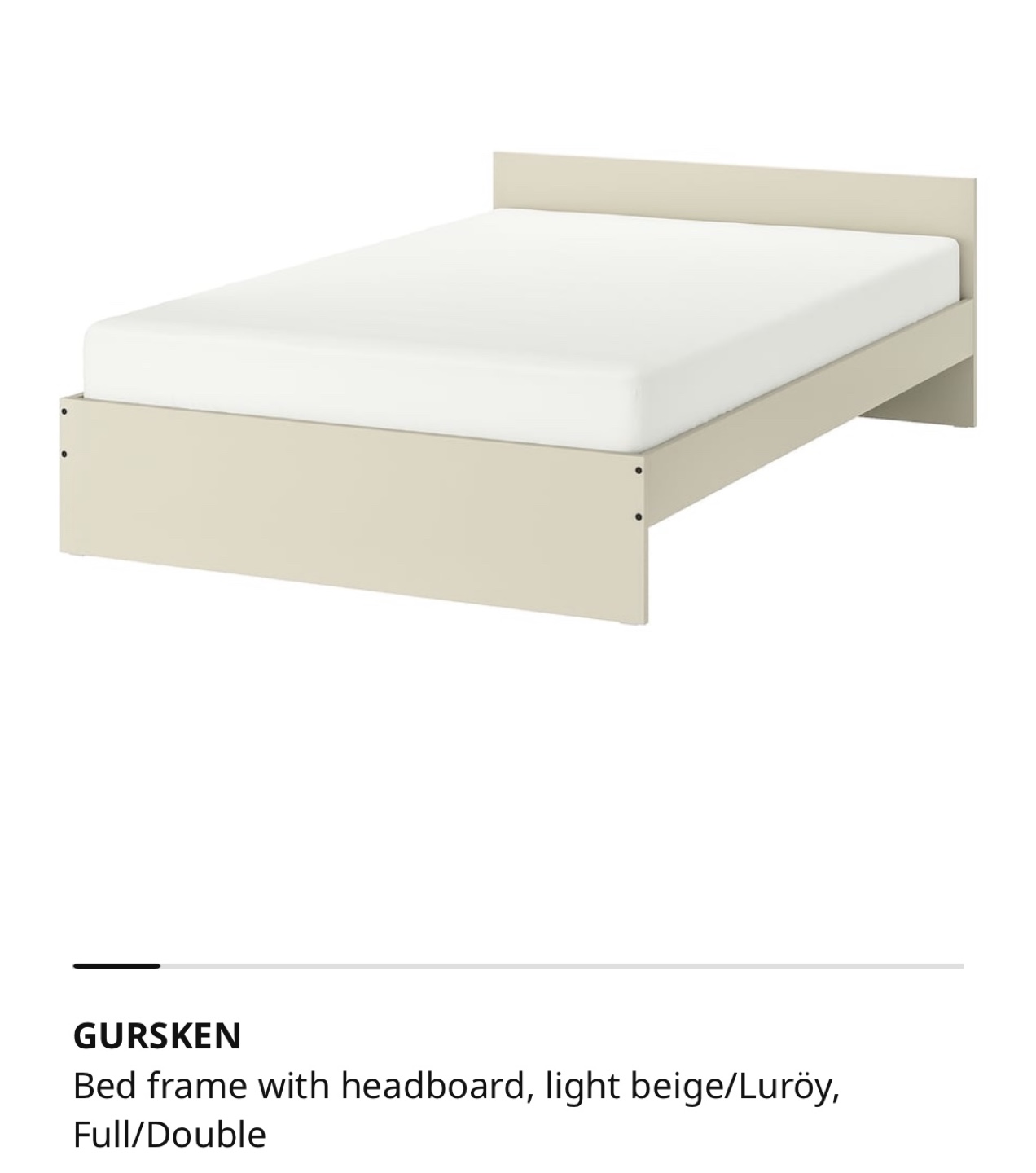 IKEA GURSKEN Full/Double Bed Frame with Headboard - Light Beige
